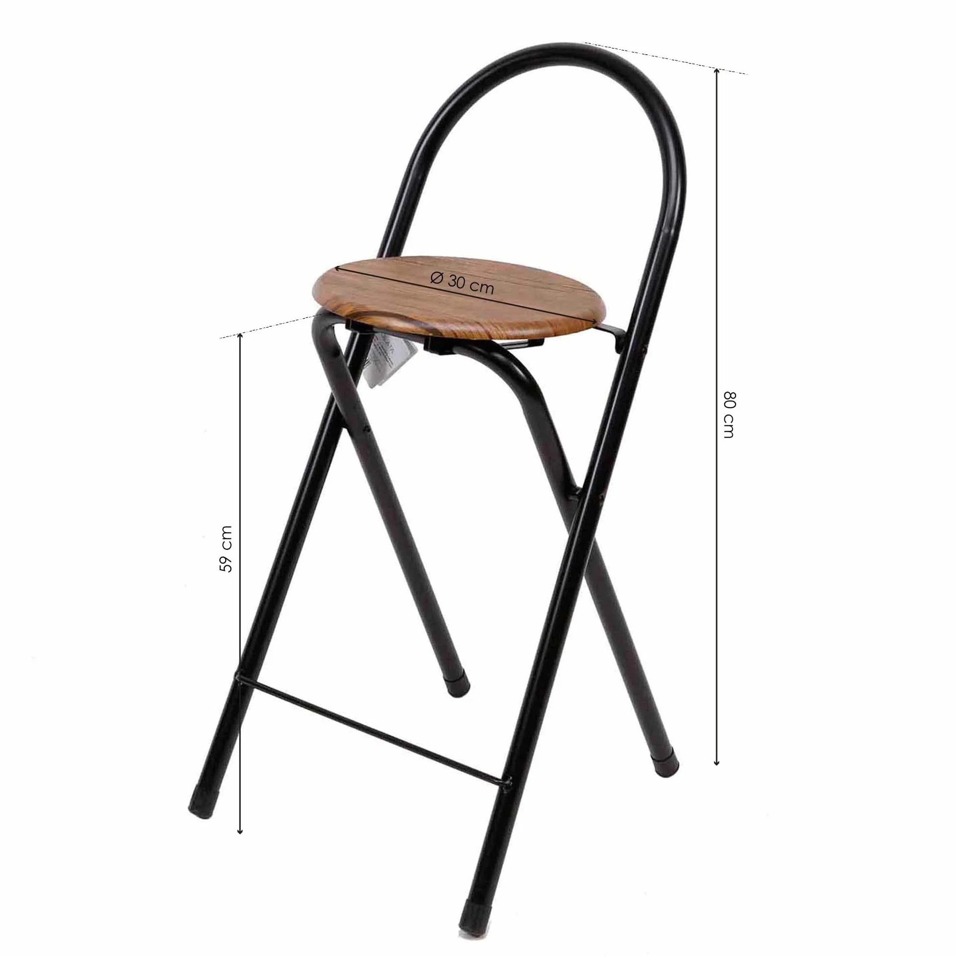 THE SECRET HOME - Taburete Plegable de Cocina - Asiento Plegable de Metal y Madera - Taburete Apto para Interior y Exterior (Alto: 80 cm x Largo: 40 cm - Madera Oscura/Negro)