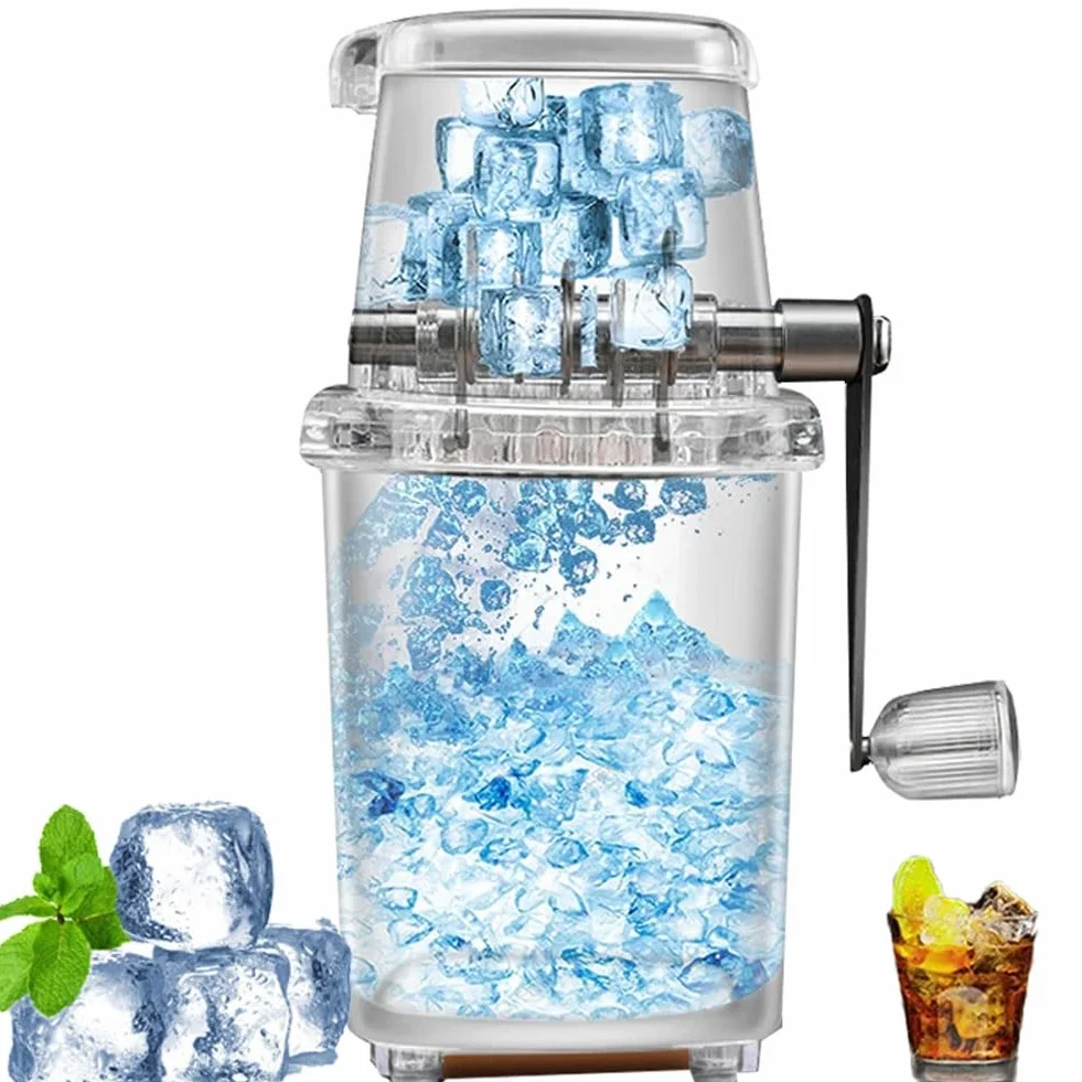 Máquina trituradora de hielo manual – Afeitadora de hielo giratoria manual para cócteles, granizados y frappé – Molinillo de hielo cromado para té helado y café, capacidad de 1,25 L