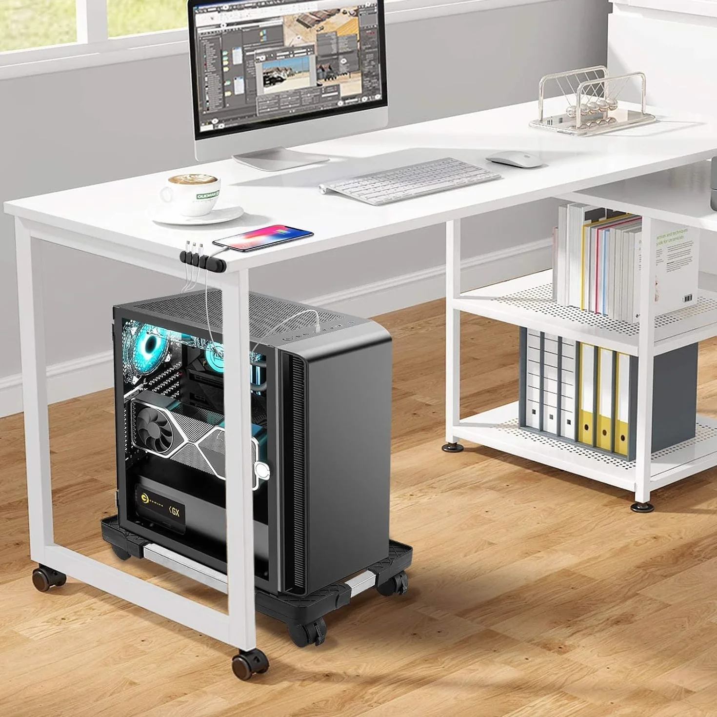 Soporte para PC bajo mesa ajustable con ruedas hasta 25kg negro