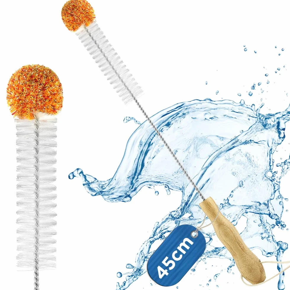 ecooe Cepillo para Botellas sin arañazos 45 cm con Pompón de Peluche Suave, Limpiador de Botellas, Cepillo de Limpieza, Adecuado para Botellas SodaStream Crystal Duo, jarrones