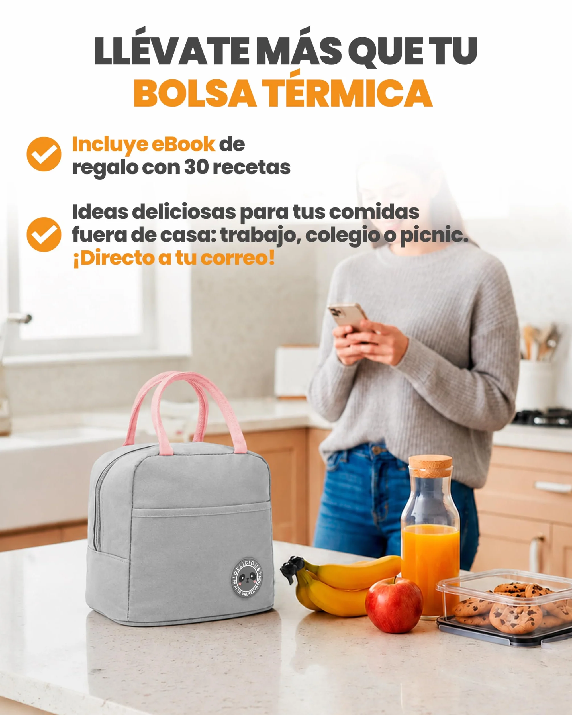 Bolsa Térmica Porta Alimentos 7L Nevera Portátil Aislamiento Impermeable Hermética Isotérmica Gris Rosa