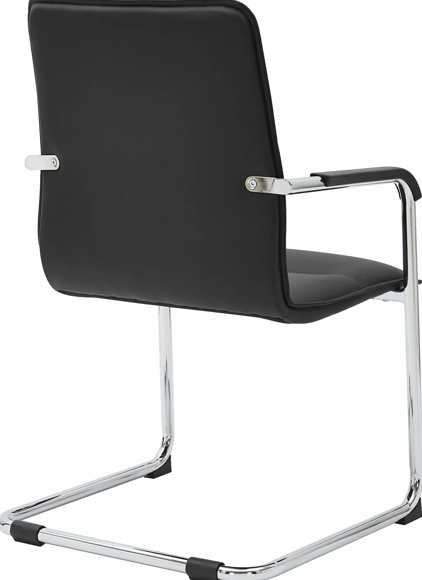 CLP Silla voladiza Seattle con reposabrazos, Silla de Comedor Moderna tapizada en Piel Sintetica, Estructura Metalica Efecto Cromo, Color:Negro