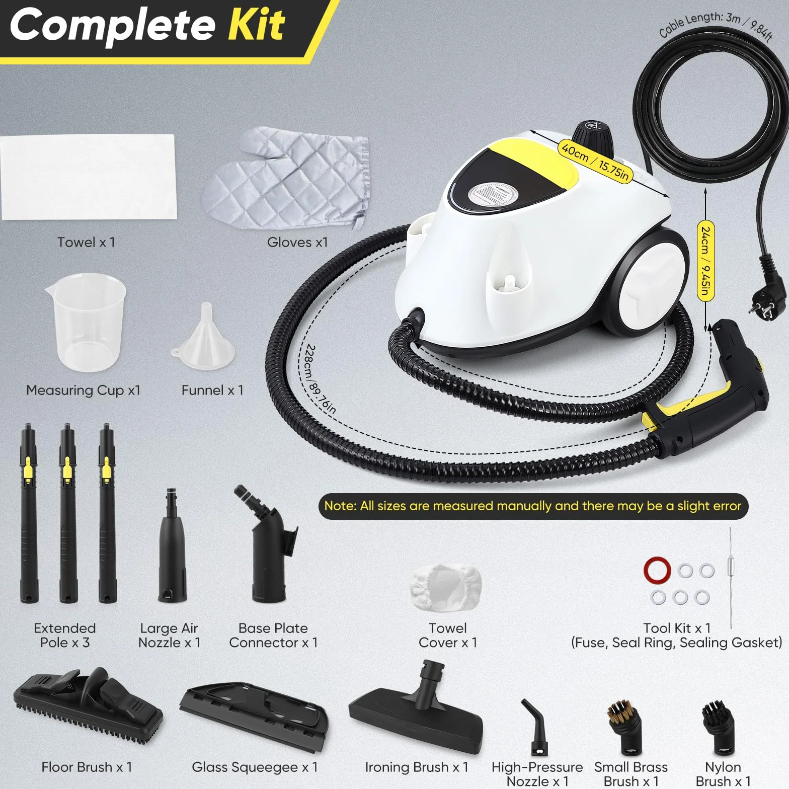 Limpiador de Vapor 2100W 2,1L Acero Inoxidable 304 Presión 5 Bares 105°C