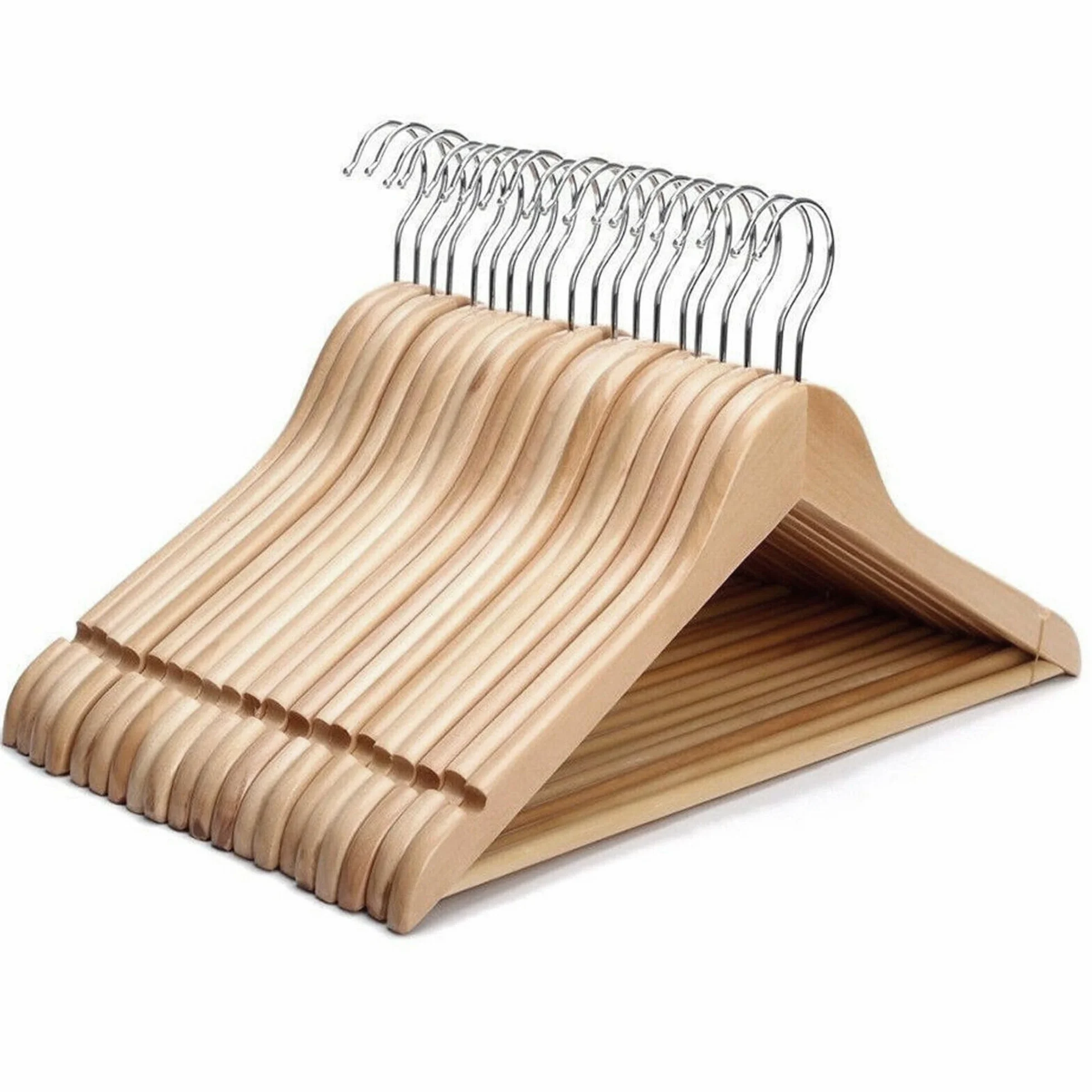Perchas de Madera Pack 20 - Cabides Resistentes y Elegantes para Ropero