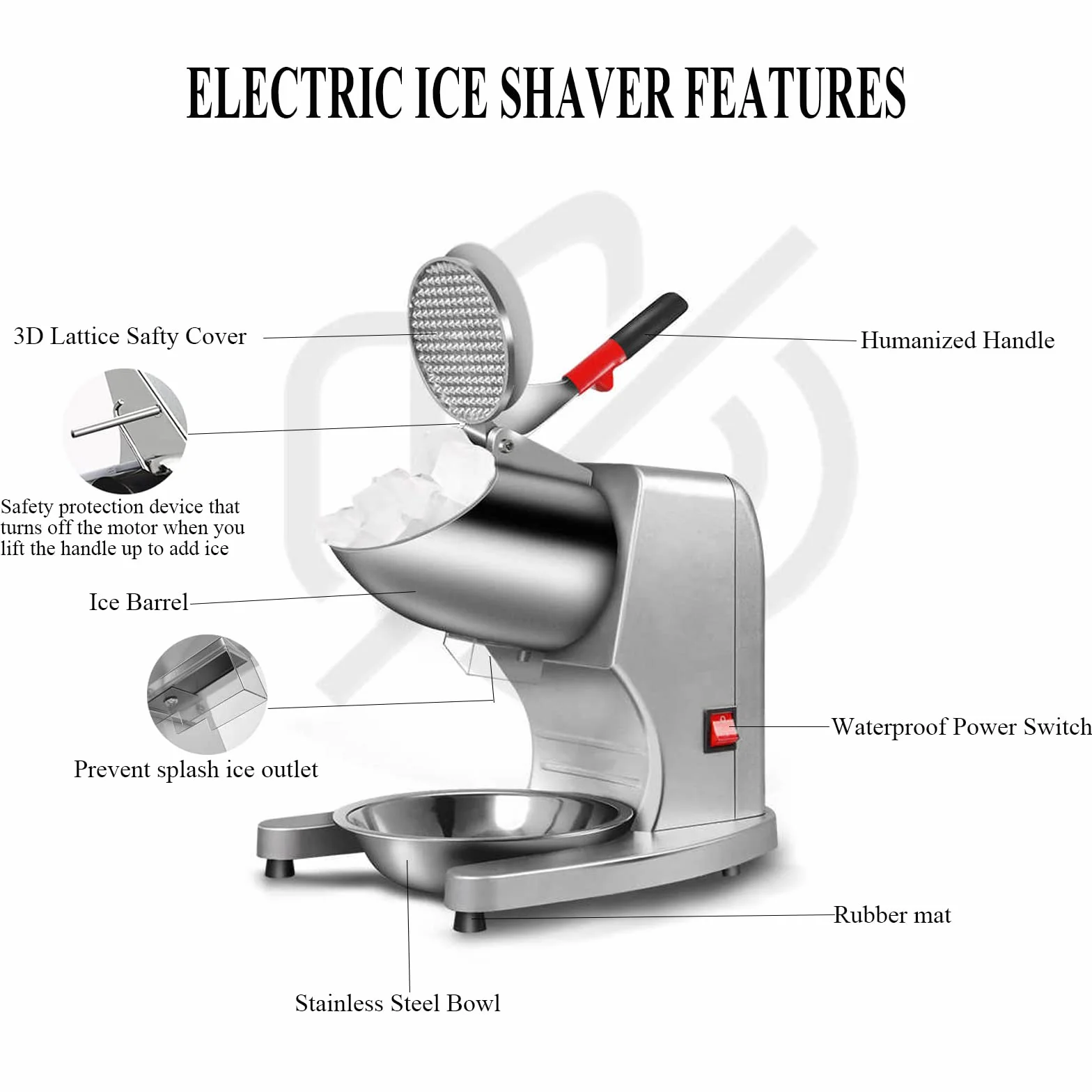 Picadores de Hielo Eléctricos SHILINTONG 340W Doble Cuchilla 65 kg/h