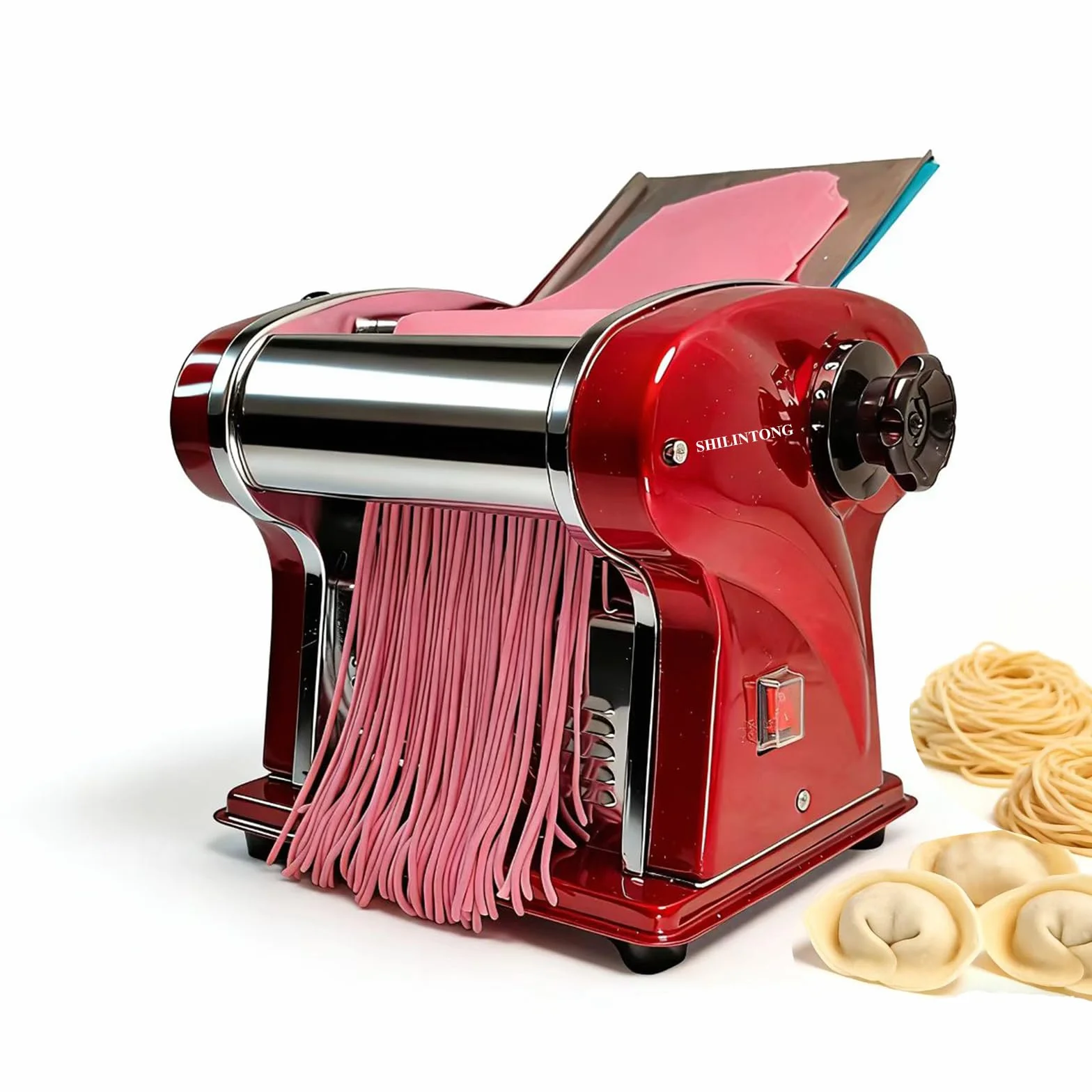 Máquinas Eléctricas Para Pasta - Fabricante de Fideos con Rodillo y Doble Cuchilla de Acero Inoxidable - 1.5mm (Redondo) y 4mm (Plano) - Para Uso Doméstico y Comercial