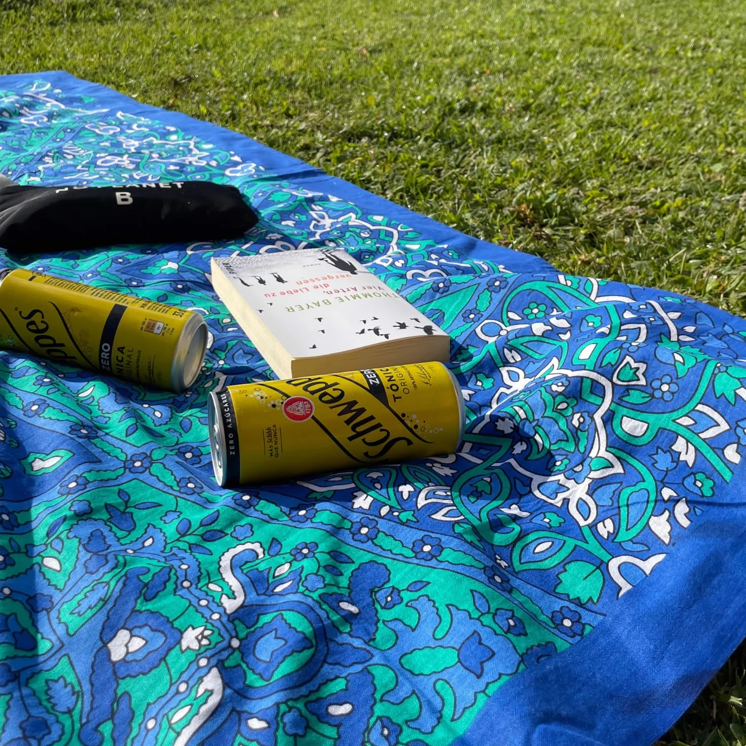 MOMOMUS Manta de Pícnic para la Playa - Fina, Antiarena, XXL - Alfombra, Esterilla o Manta de Playa Grande - Ideal para Pícnics, Campings y Excursiones - Azul, 210x230 cm
