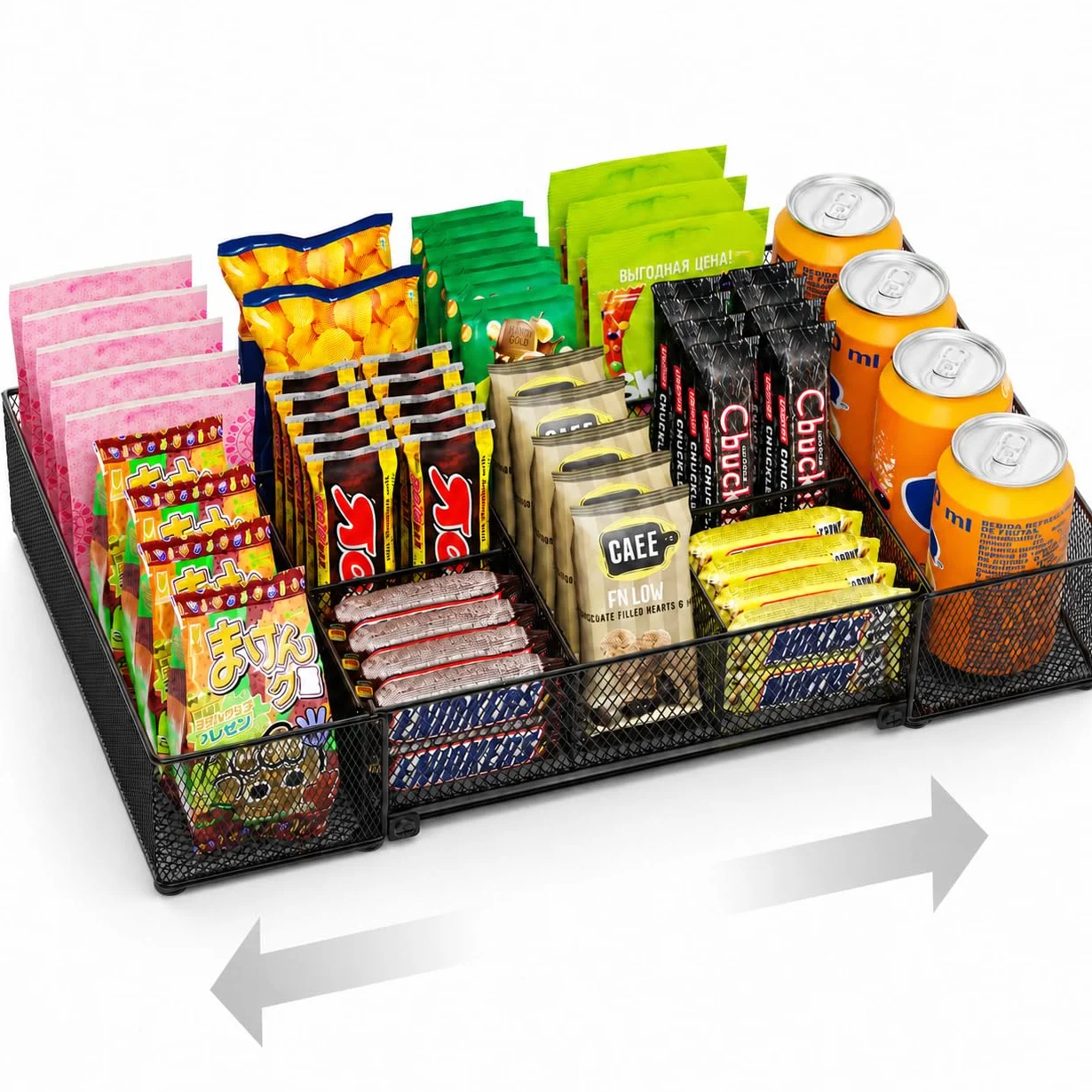 Organizador de aperitivos expandible, contenedor de aperitivos ajustable con 9 compartimentos, encimera de cocina y bandeja de almacenamiento de despensa para bolsas de té, cápsulas de