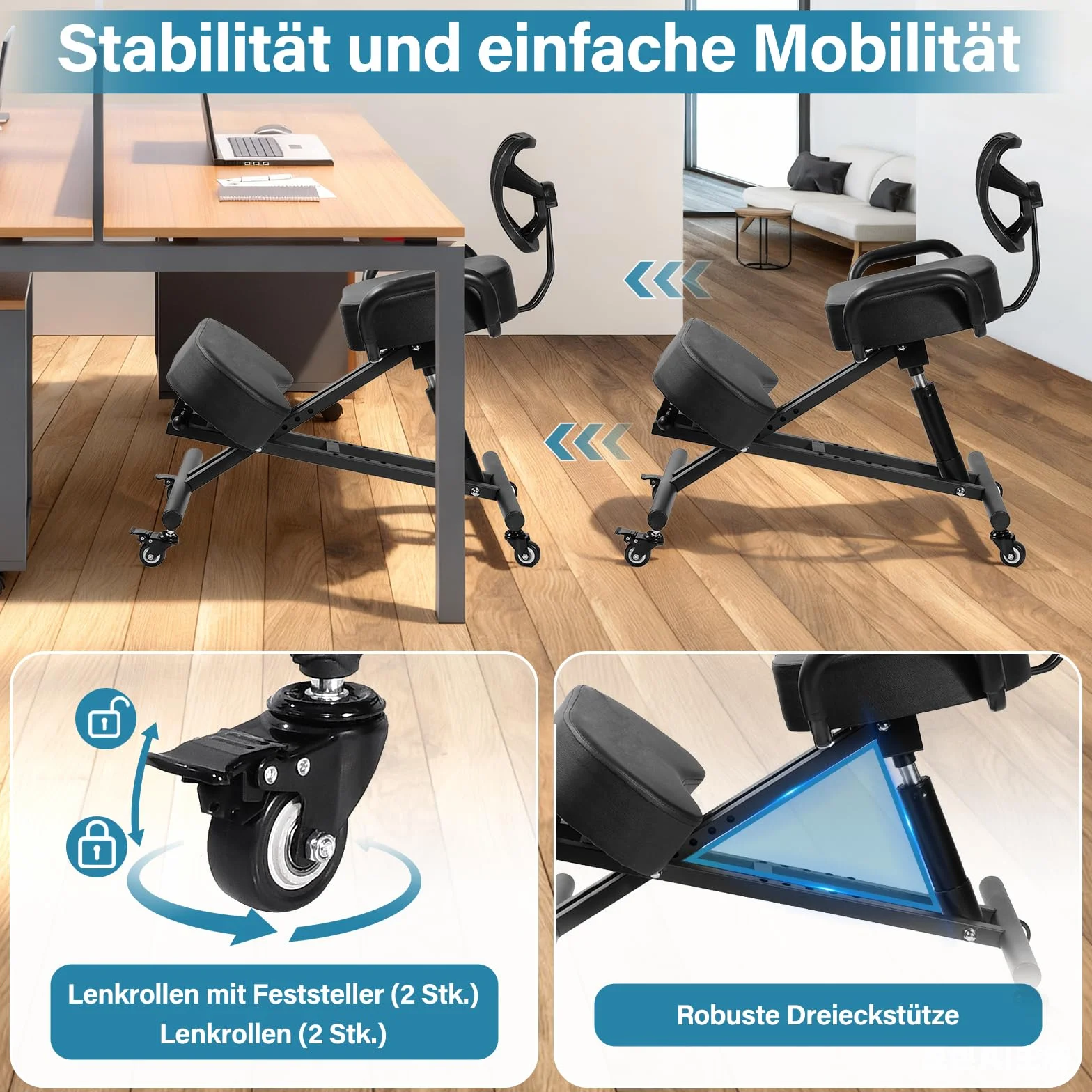 Silla de rodilla, silla ergonómica para la rodilla, sillas de oficina arrodilladas con altura ajustable y soporte lumbar para bancos y salas de conferencias, oficinas, áreas de recepción en el hogar