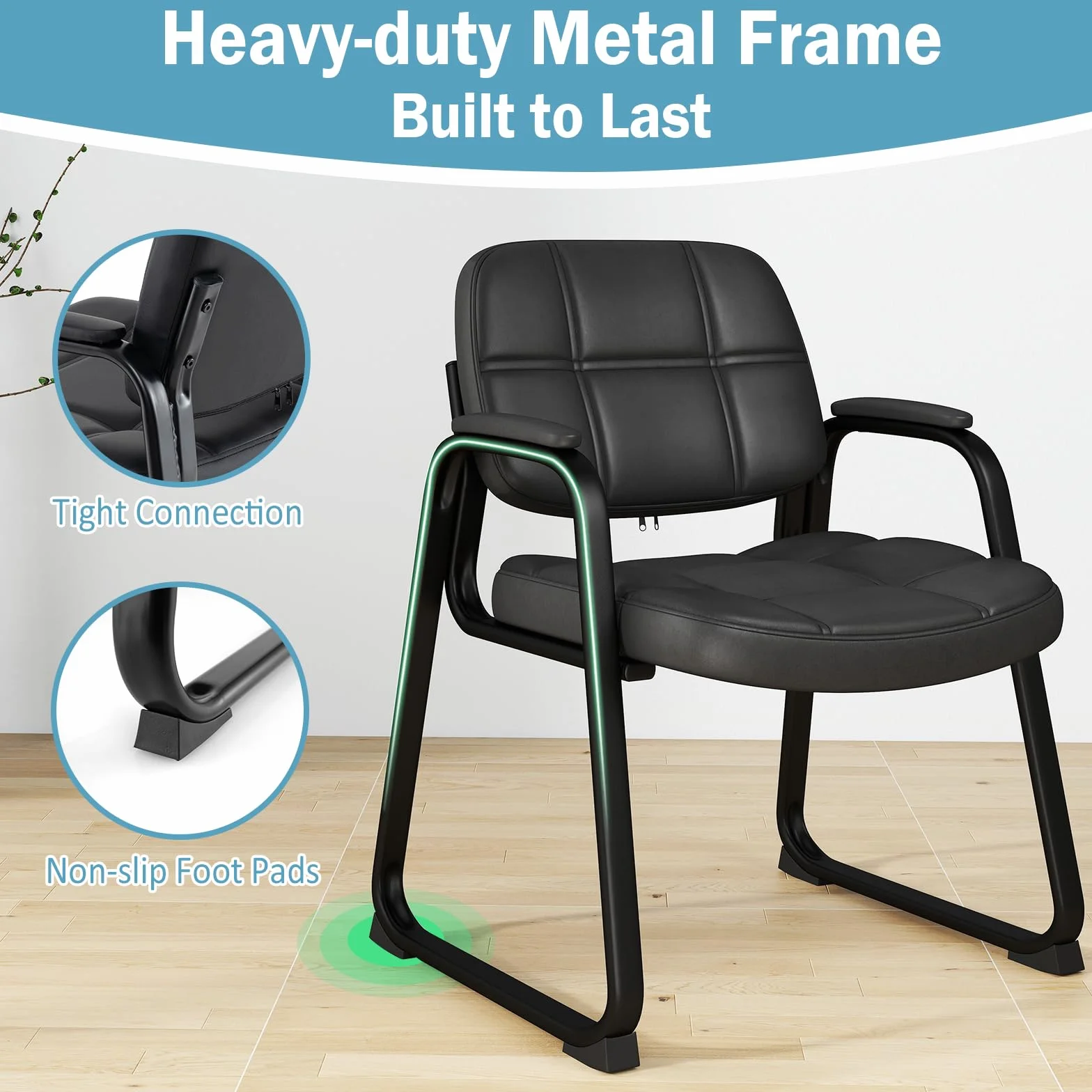 GIANTEX Set de 2 Sillas Confidente Acolchadas, Sillas de Conferencia de Cuero Artificial, Estructura de Metal, 64 x 60 x 82,5 cm