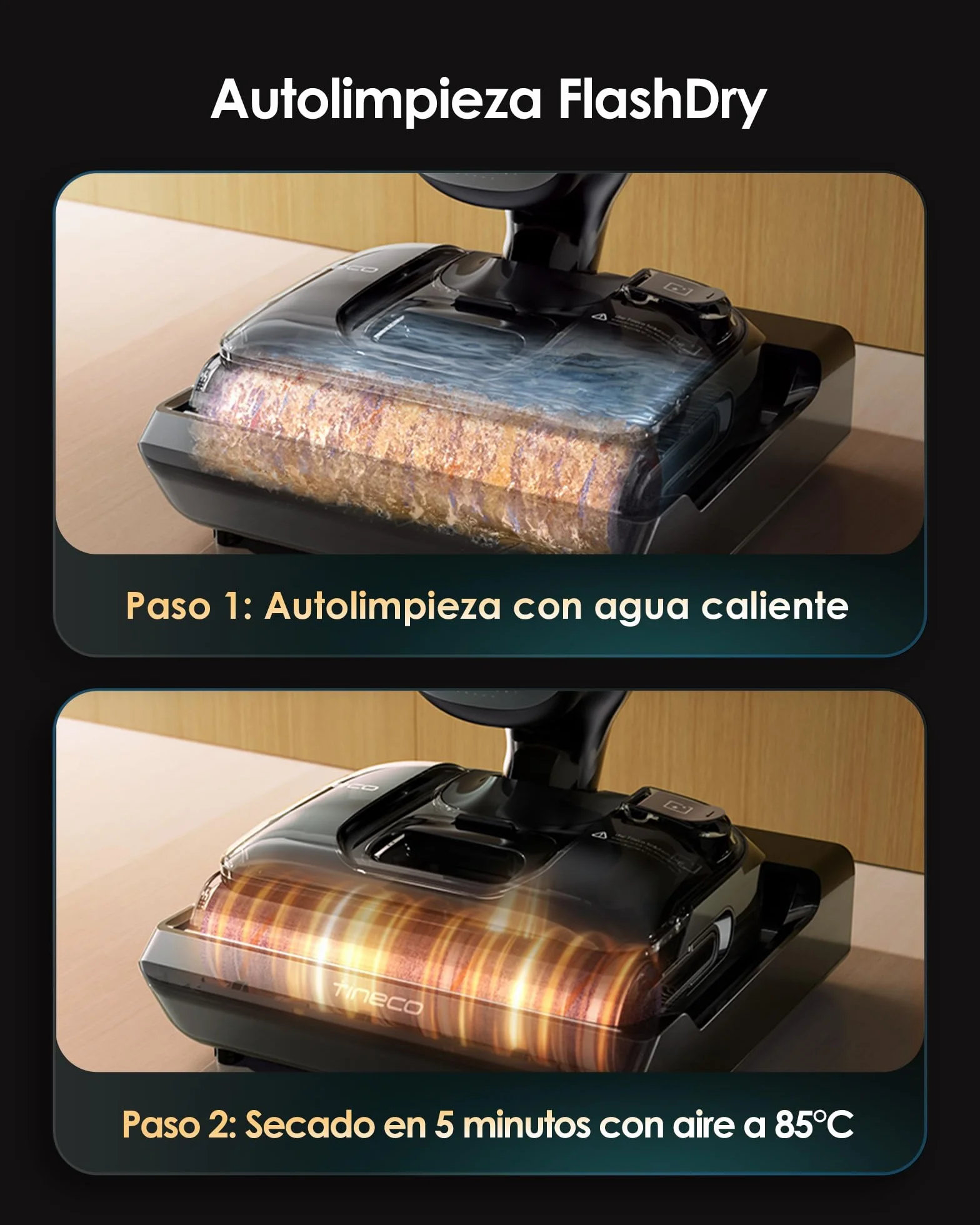 Tineco Floor One S7 Artist Aspiradora en seco y húmedo, Succión de 22 kPa, Diseño antienredos DualBlock - Secado rápido a 85 °C - 50 min de autonomía - Limpieza de Bordes por Ambos Lados