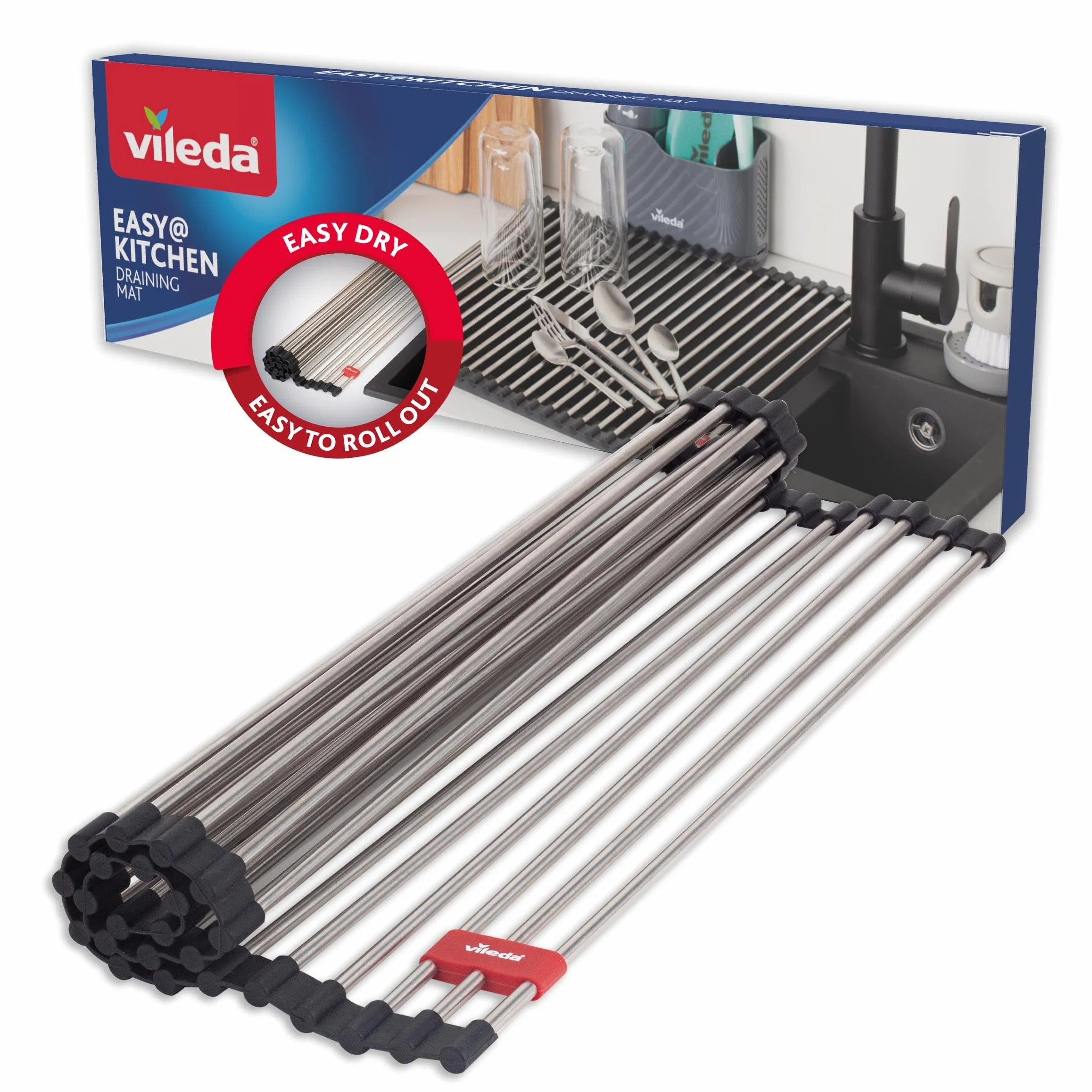 Vileda Escurreplatos Plegable 45 x 40 cm Acero Inoxidable Enrollable