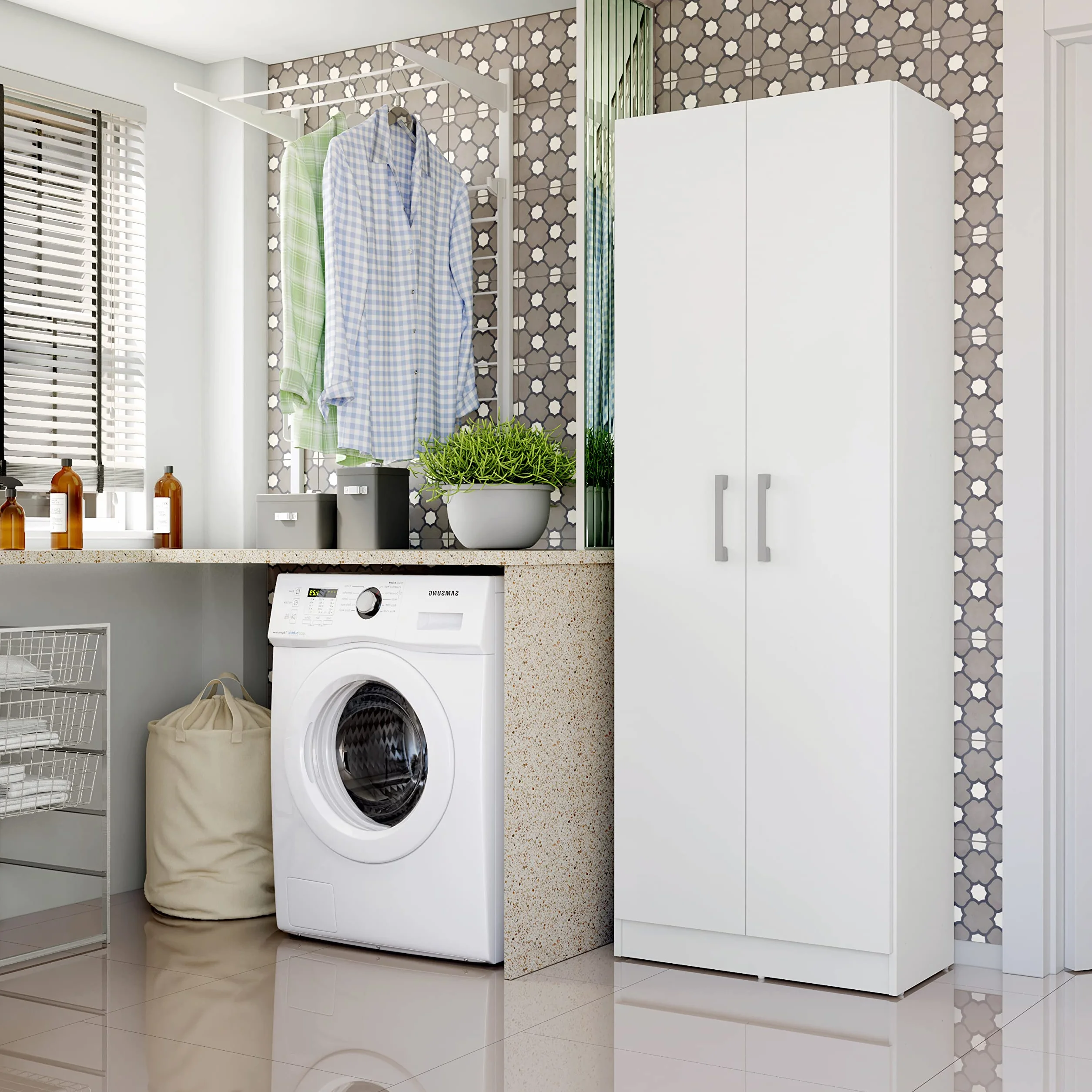 Armario escobero multiusos dos puertas blanco 179x61x32 cm