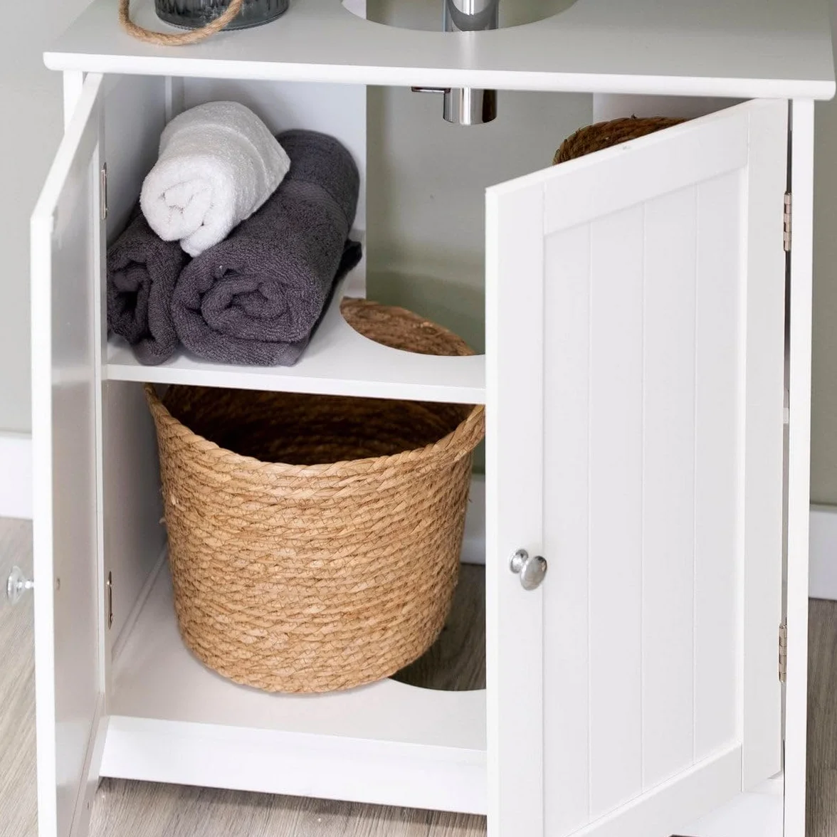 LOLAhome Mueble Bajo Lavabo Madera Blanca 60x60x30 cm 2 Puertas 2 Baldas