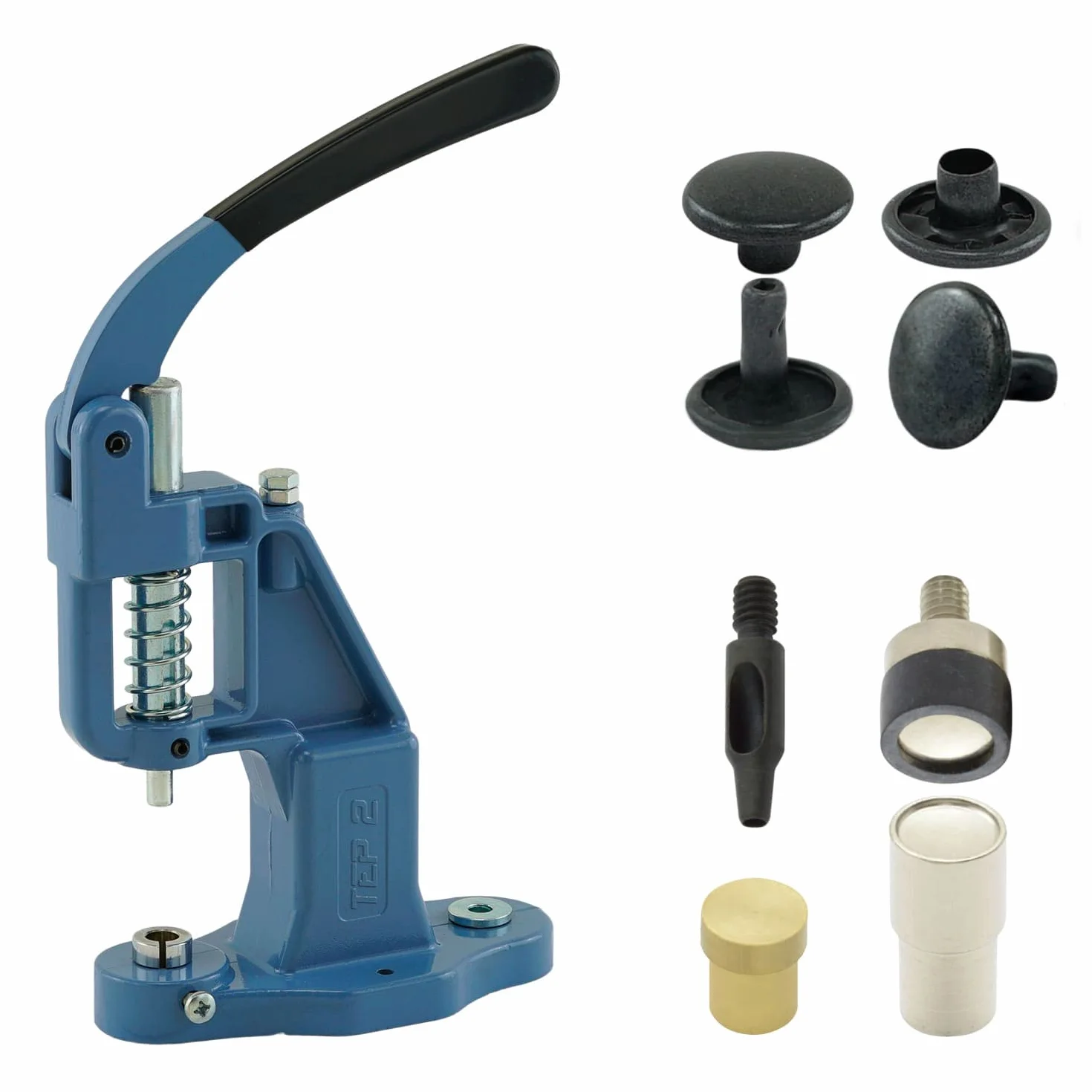 Juego de prensa de remaches con palanca, herramienta de remache y 50 remaches de doble cabeza de 7 mm, color negro, acero | Prensa manual | DIY | Para cuero, ropa, vaqueros, cinturones, zapatos..