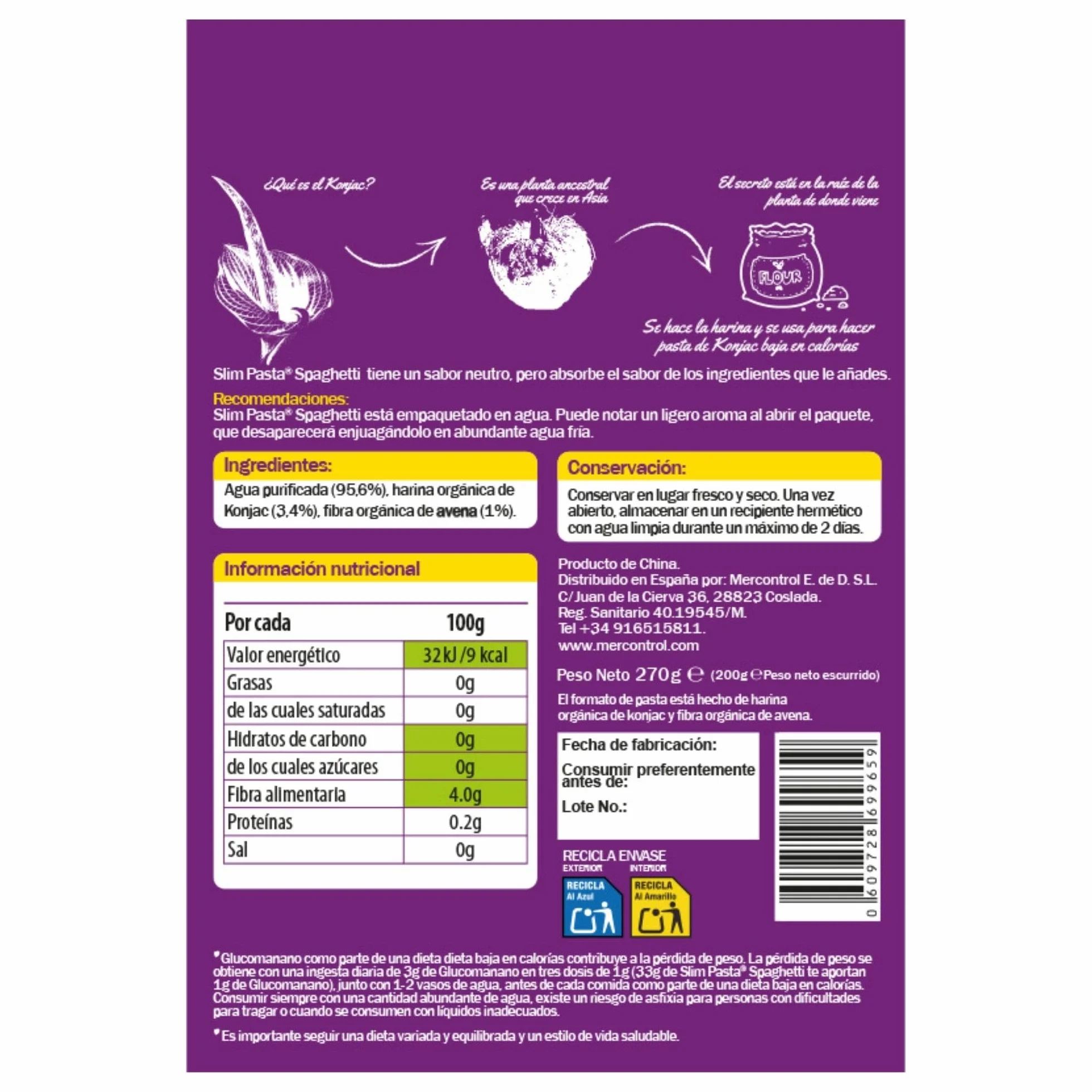 Konjac Spaghetti Slim Pasta Pack 12 Unidades Sin Calorías Keto Low Carb Vegano