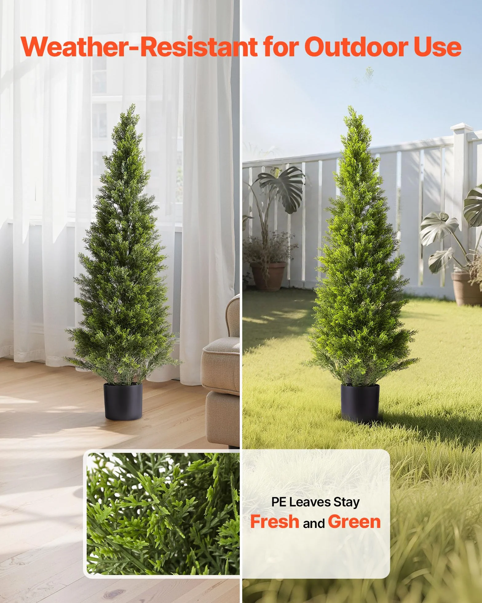 VEVOR Topiario Artificial de Cedro 300 x 1219 mm 2 Piezas, Planta de Pino Artificial Hoja de Polietileno, Maceta de Árbol Verde Falso para Decorar Porches, Patios, Jardines, Balcones, Oficinas