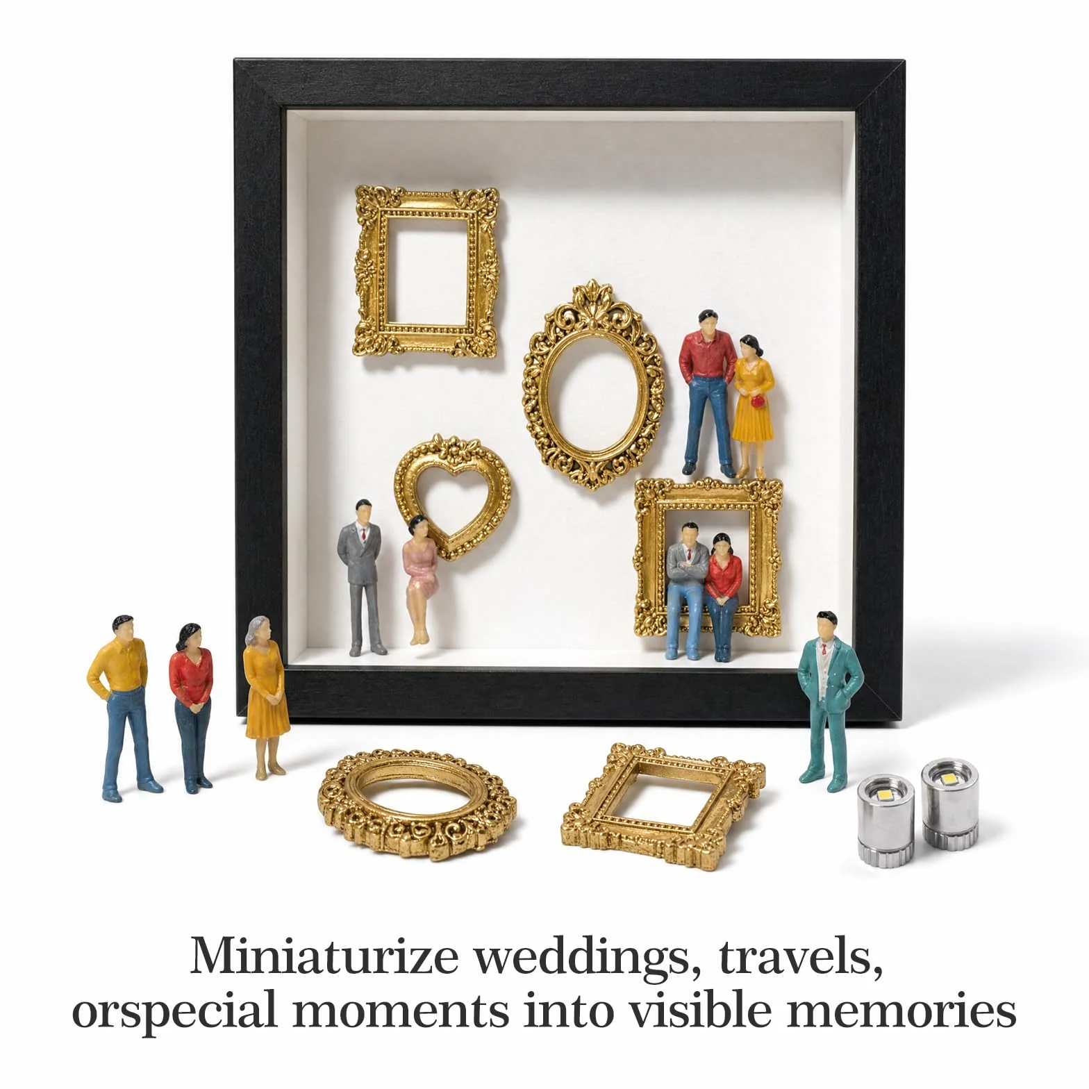 DIY Mini Museum Silhouette Box, Cajas de Sombra Kit con 8 Mini Figuras de Museo y 8 Mini Marcos Dorados