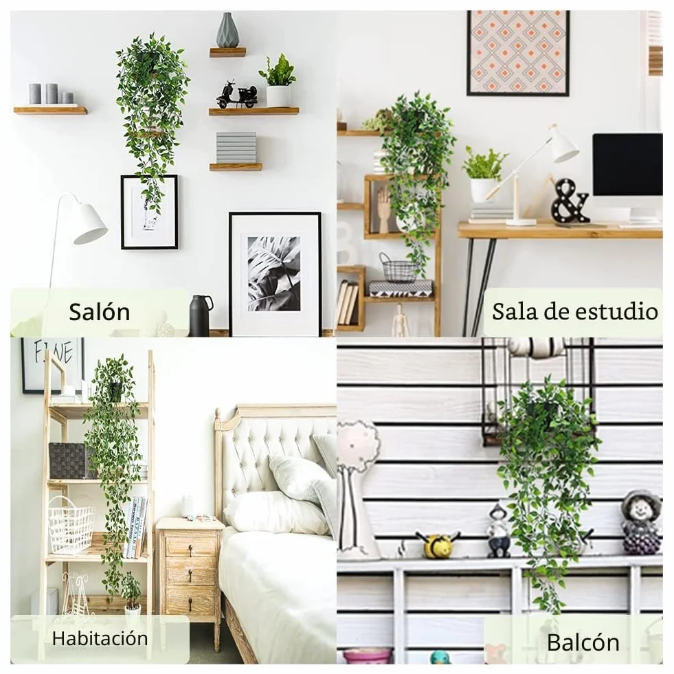 Plantas Artificiales Colgantes con Maceta, 2 Pcs Decorativas para Estante Interior