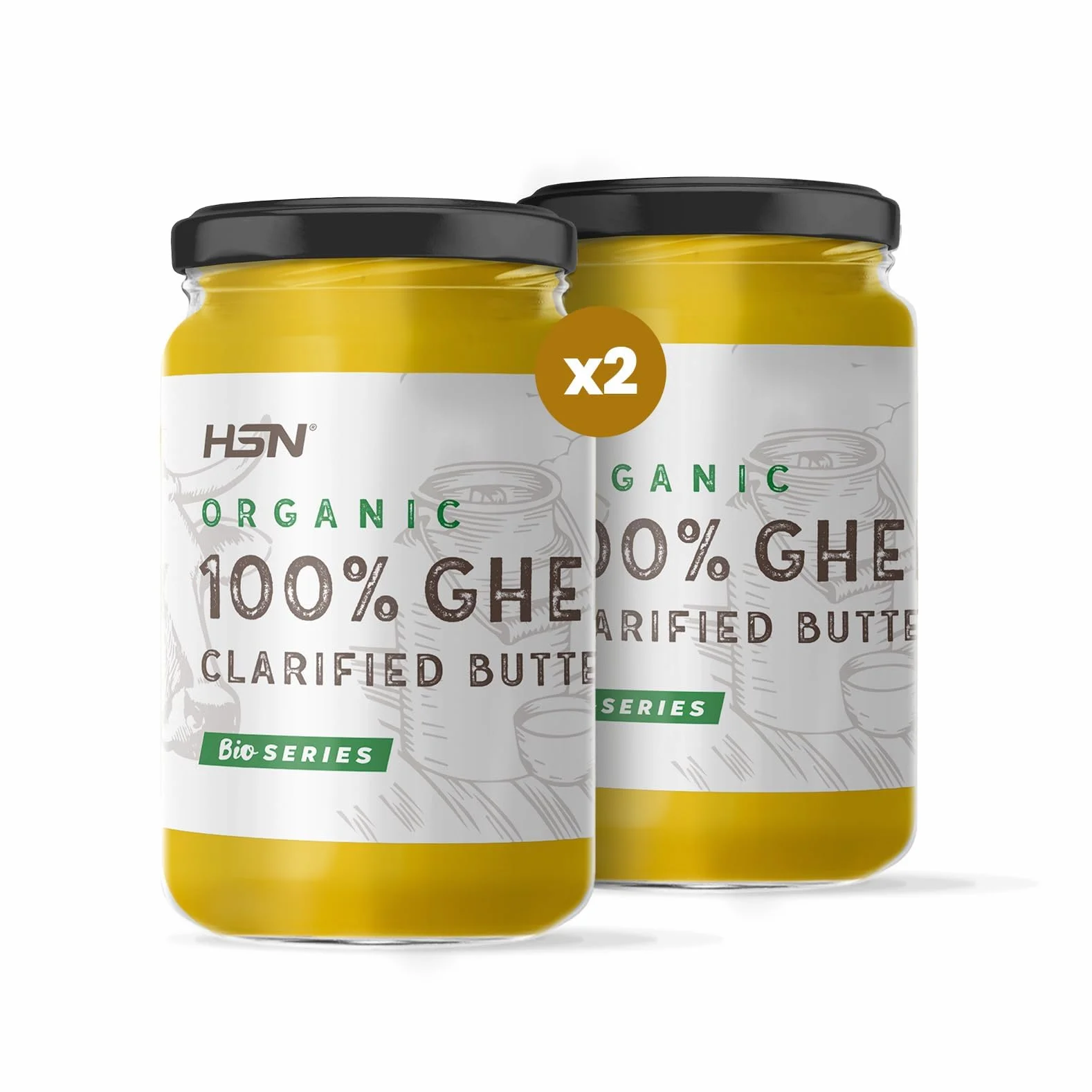 HSN Ghee Mantequilla Clarificada Orgánica Pack 2x500g Ecológico Libre de Lactosa