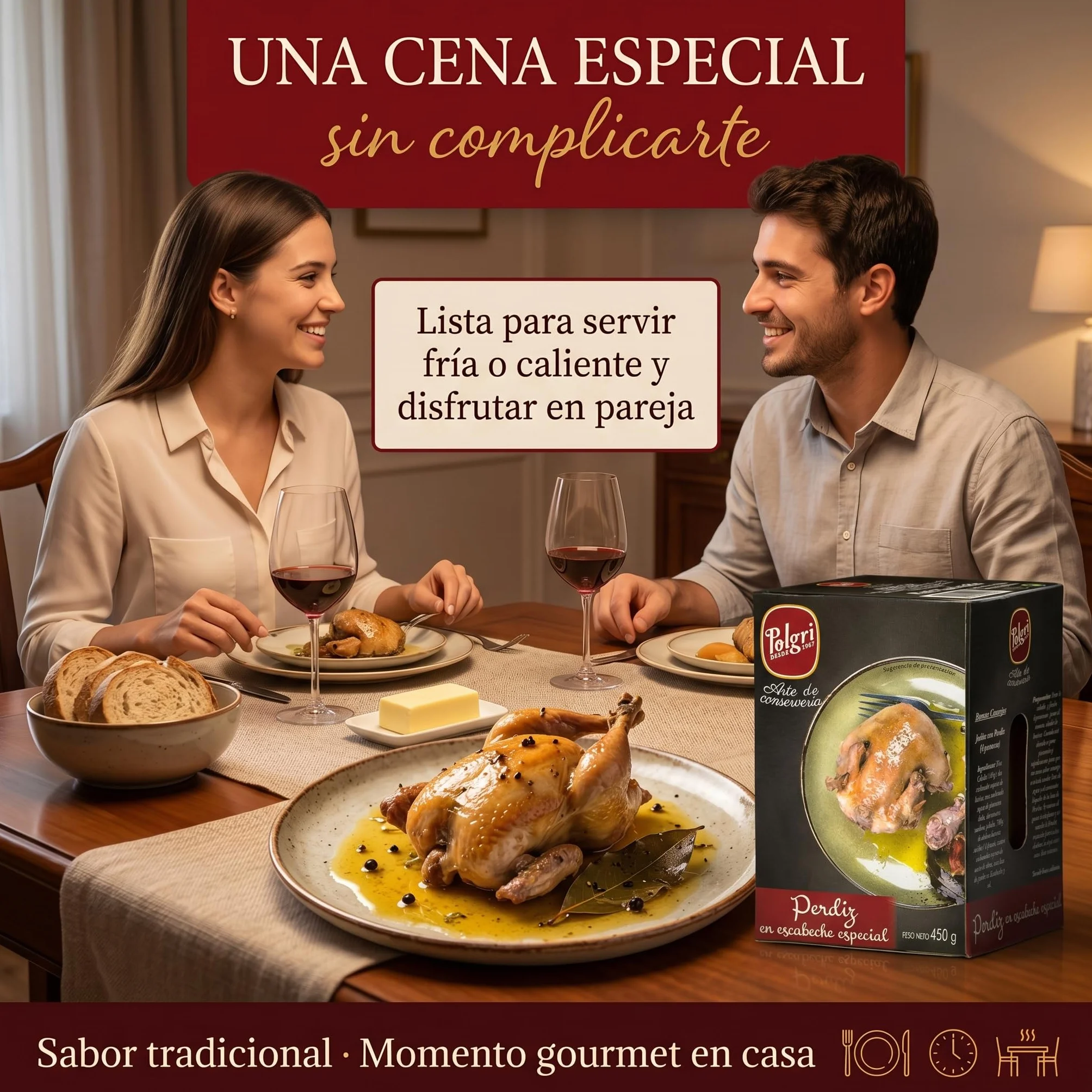 POLGRI Perdiz en Escabeche Conserva de Caza 450 g Lata Estuchada Plato Preparado Receta Manchega