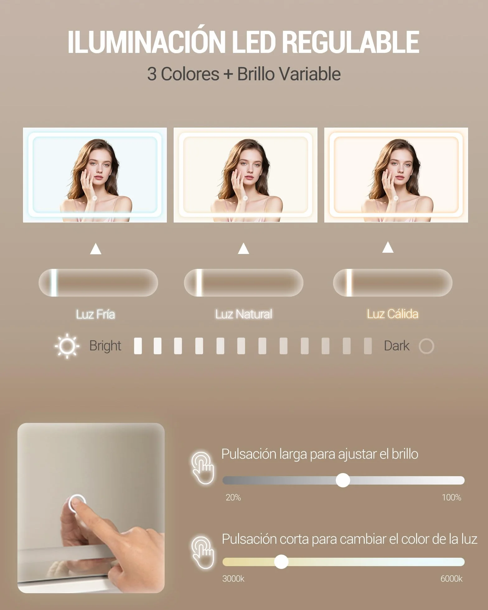 Hzuaneri Tocador con Espejo HD Grande, tocador de Maquillaje con luz LED, 6 Compartimentos Abiertos, 5 cajones y Espacio de Almacenamiento Lateral, 40 x 108 x 138 cm, Blanco DT44003XEU