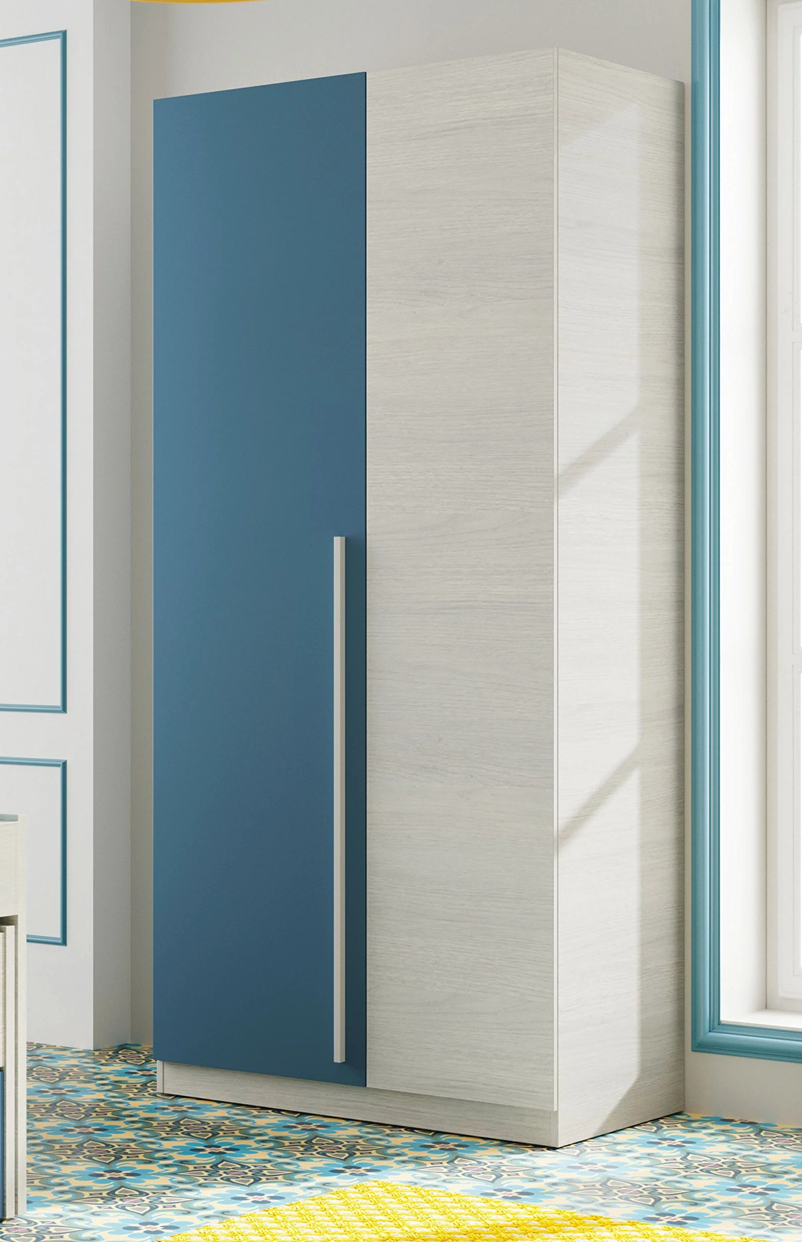 Miroytengo Pack habitación Juvenil con Cama Nido Estante de Pared, Armario y SOMIERES INCLUIDOS Color Blanco y Azul