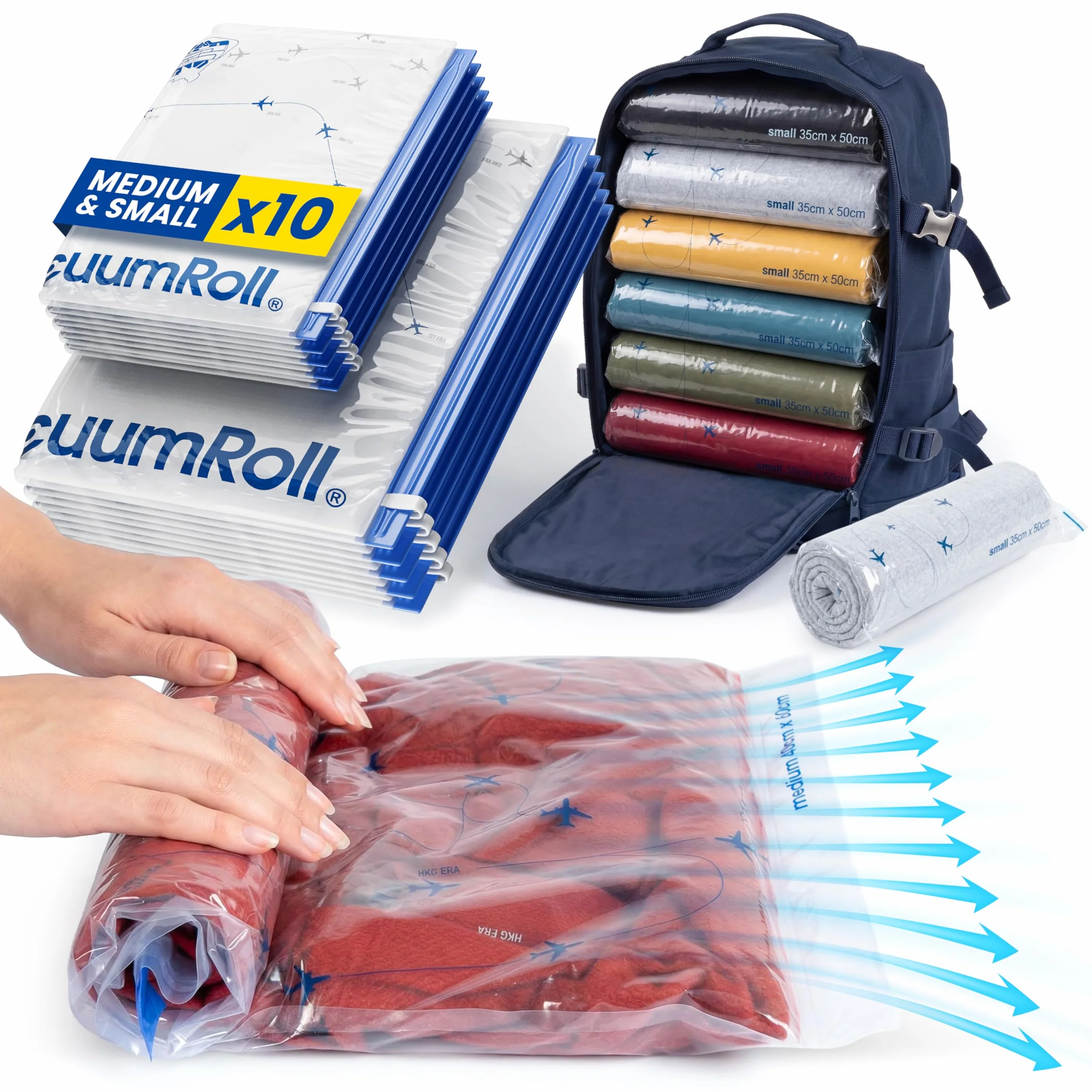 Bolsas de Compresión para Viajar myHodo, 10 Piezas (5x 60x40cm 5x 50x35cm), Almacenamiento al Vacío