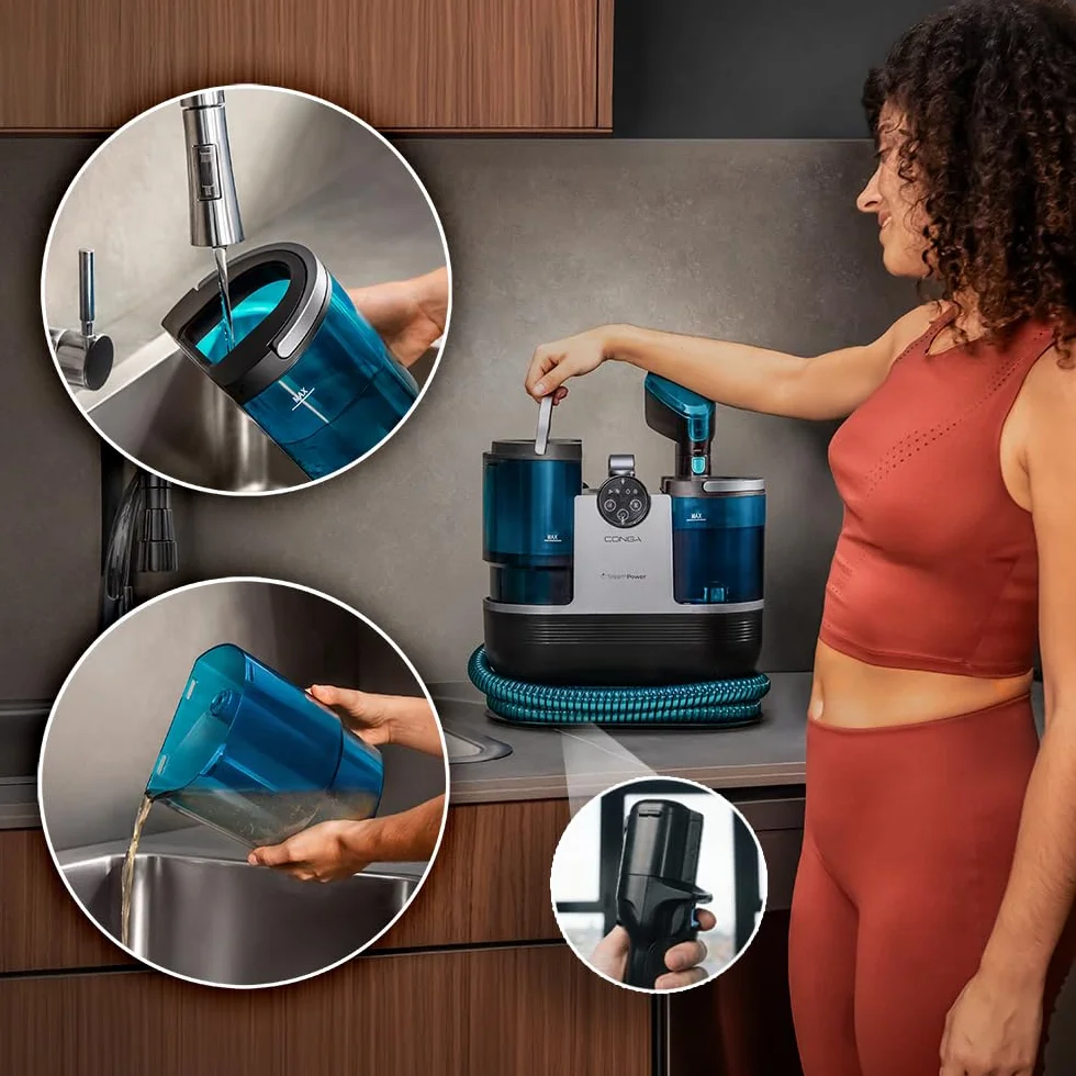 Cecotec Limpiatapicerías Conga 7000 Carpet&Spot Clean Steam XXL Pro. 1700W, Función 3 en 1, Limpieza con Vapor y Agua Caliente, Radio de 9 Metros, 15 Accesorios, Limpiacristales, Autolimpieza