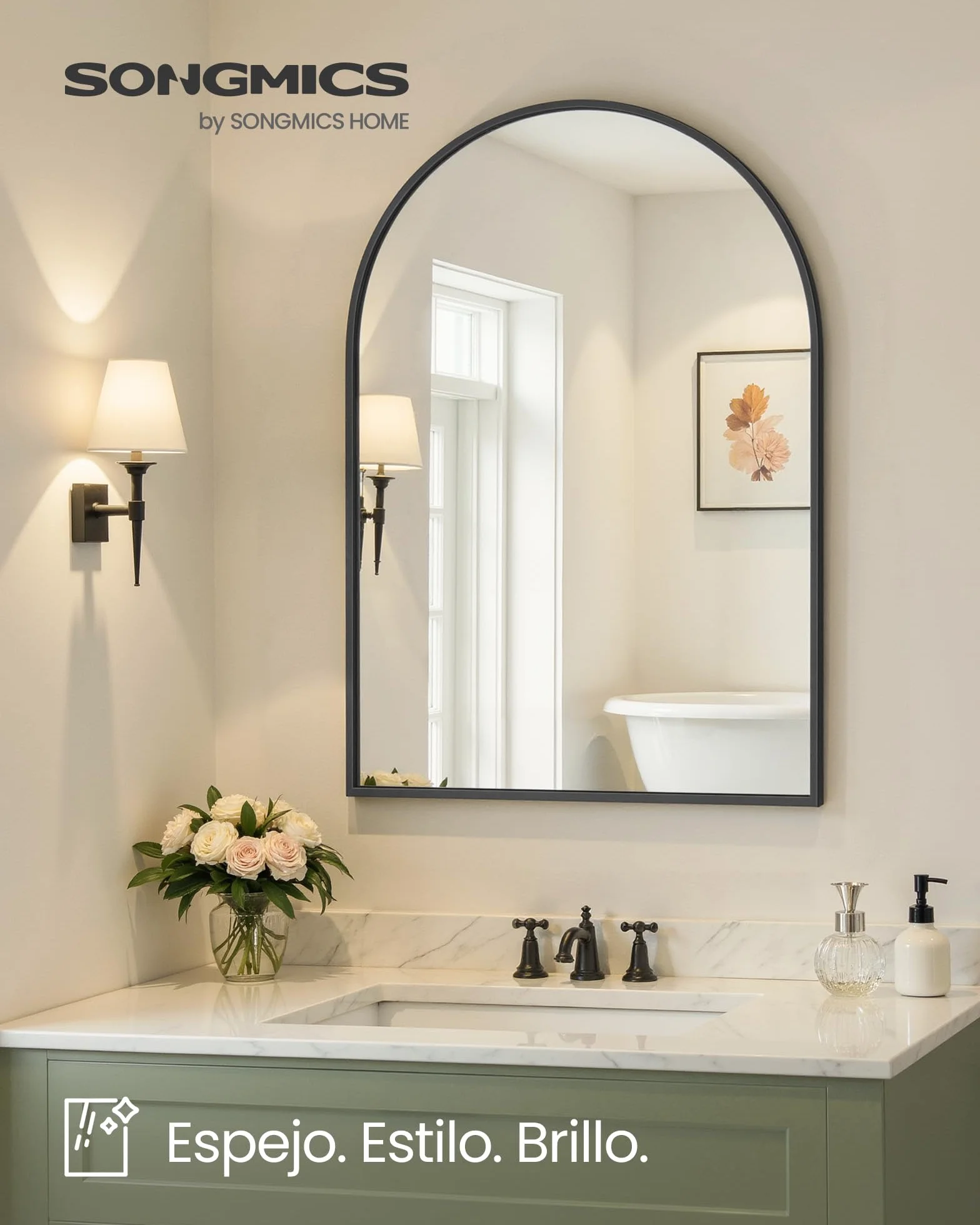 SONGMICS Espejo de Baño, Marco de Aluminio, 91 x 61 cm, Lámina de Seguridad, Negro Tinta LWM011BD01