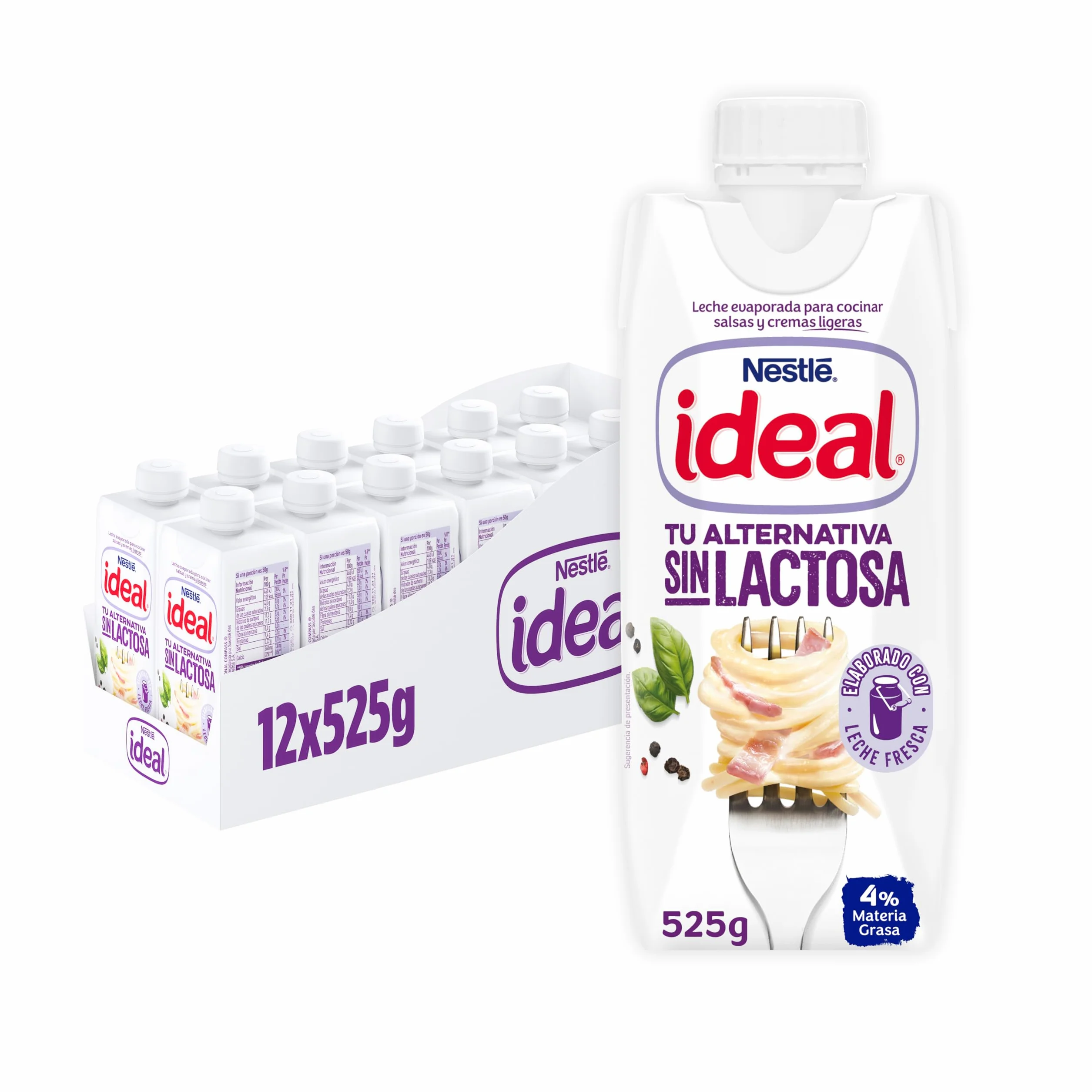 Nestlé Ideal Leche evaporada Sin Lactosa 12 x 500 ml (525 g)