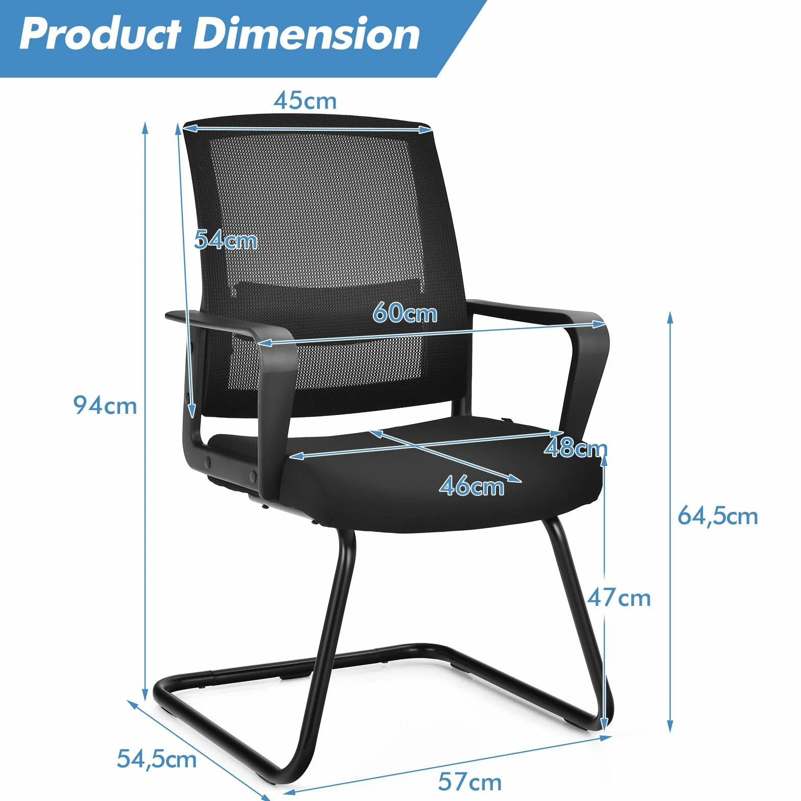 GIANTEX Silla de Oficina con Reposabrazos y Soporte Lumbar, Malla Transpirable, Carga 136 kg, Negro