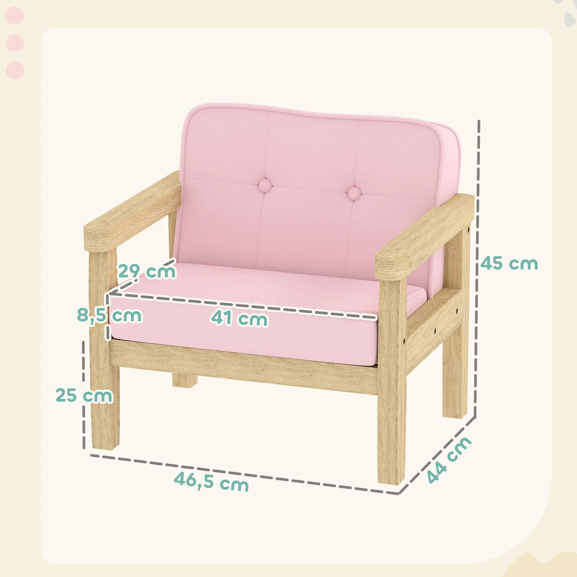 AIYAPLAY Sillón Infantil, Sofá para Niños de +3 Años, con Tejido Suave de Pana, Estructura de Madera, Asiento y Respaldo Acolchado, Reposabrazos, Carga 45 kg, 46,5x44x45 cm, Rosa