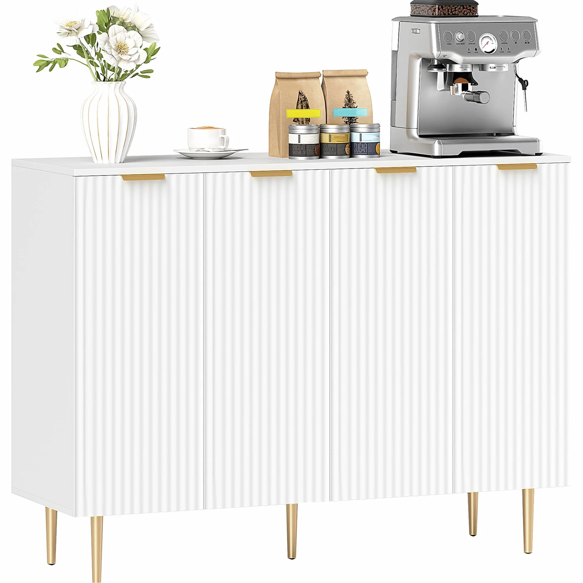 HOMCOM Aparador Salón Mueble de almacenamiento Armario de cocina con armarios de 2 puertas y estante ajustable, estilo moderno, aparador, comedor y sala de estar, 120 x 40 x 90 cm, color blanco