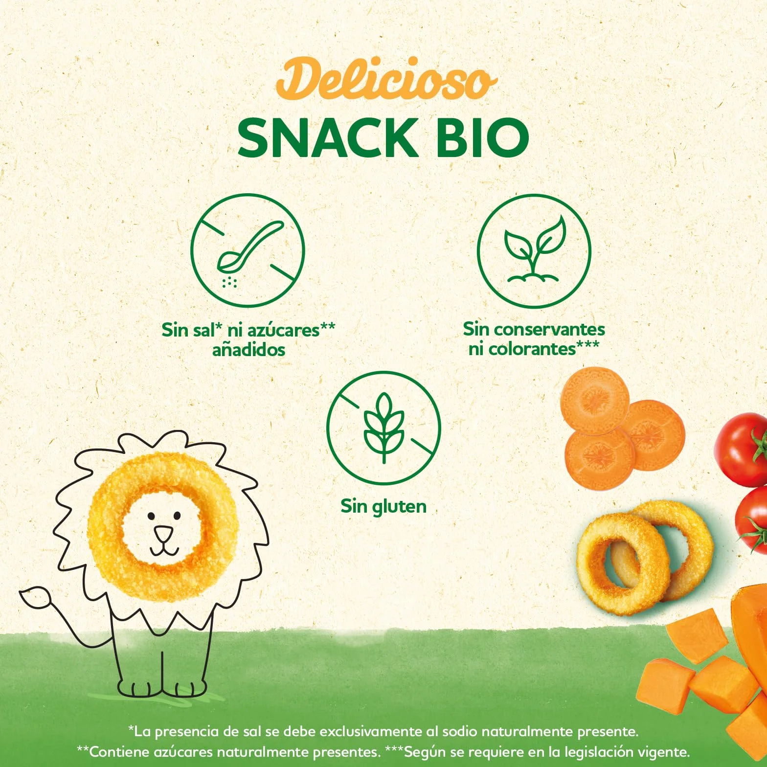 Blédina Snacks BIO Bolsas Snacks Saludable niños Zanahoria Calabaza Tomate Anillos Sin Gluten 8x20g