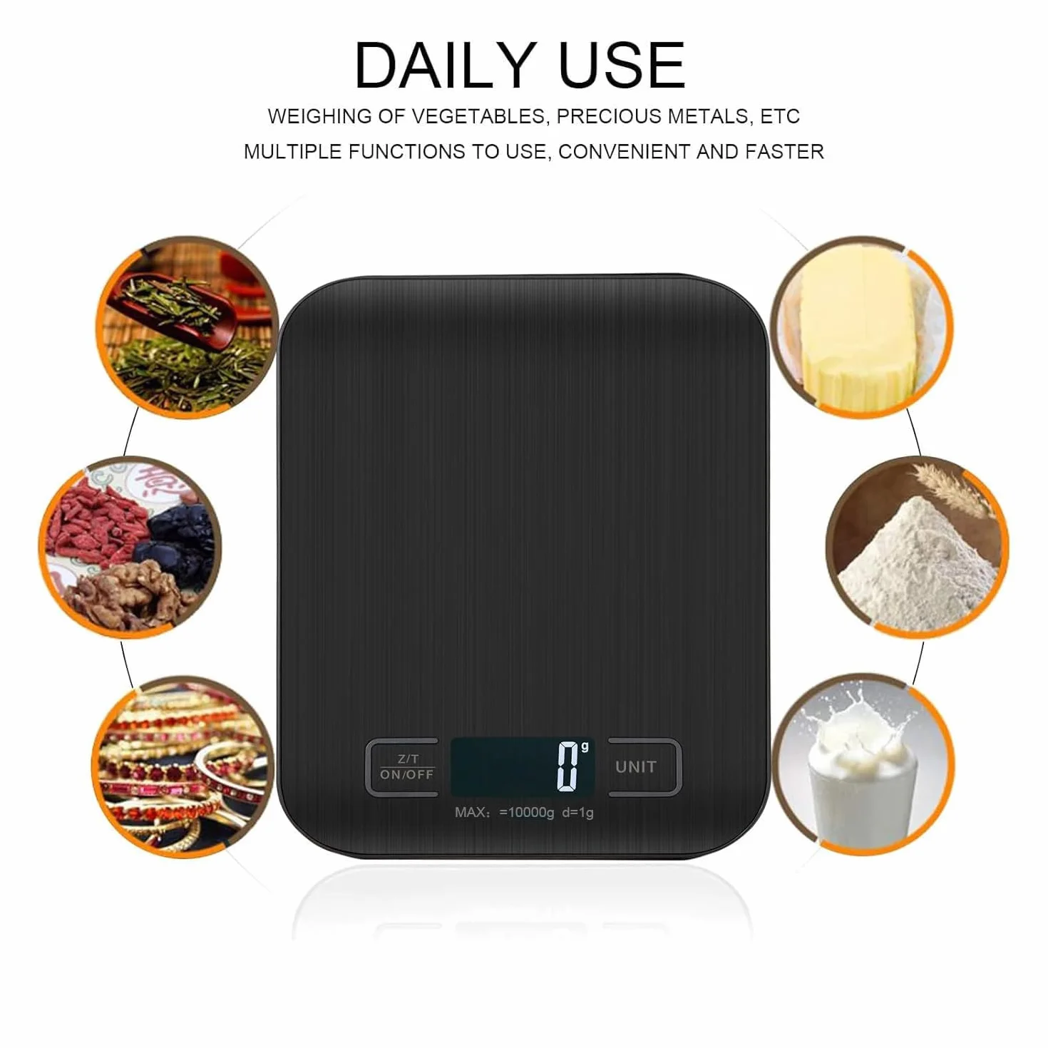 Báscula de Cocina Digital 10kg, Medición Precisa Hasta 1g, Pantalla LCD, Función de Tara (Negro)