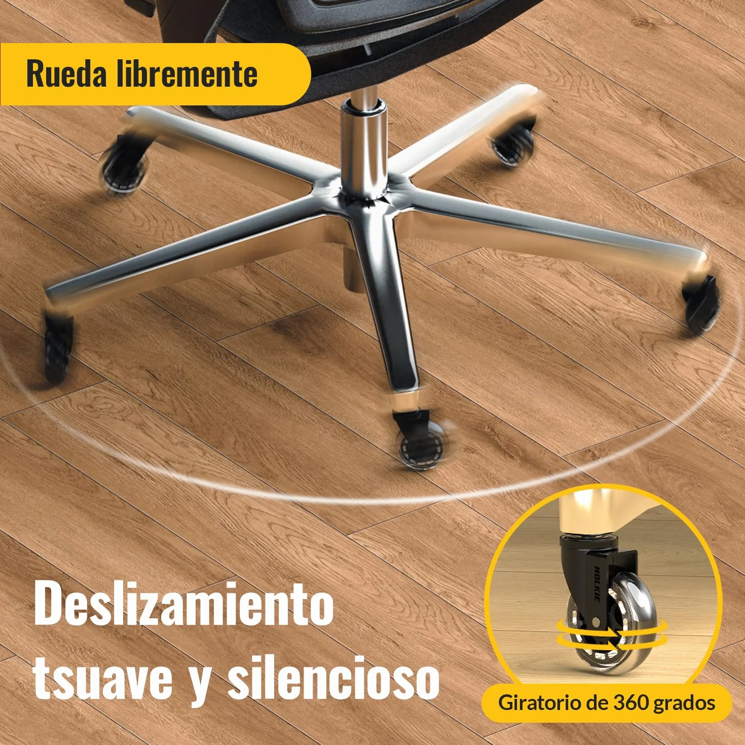 Ruedas para Silla Oficina Set de 5 - Ruedas para Muebles 11mm Suelo Madera y Alfombra - Reemplazo Silla Oficina Goma Silencioso