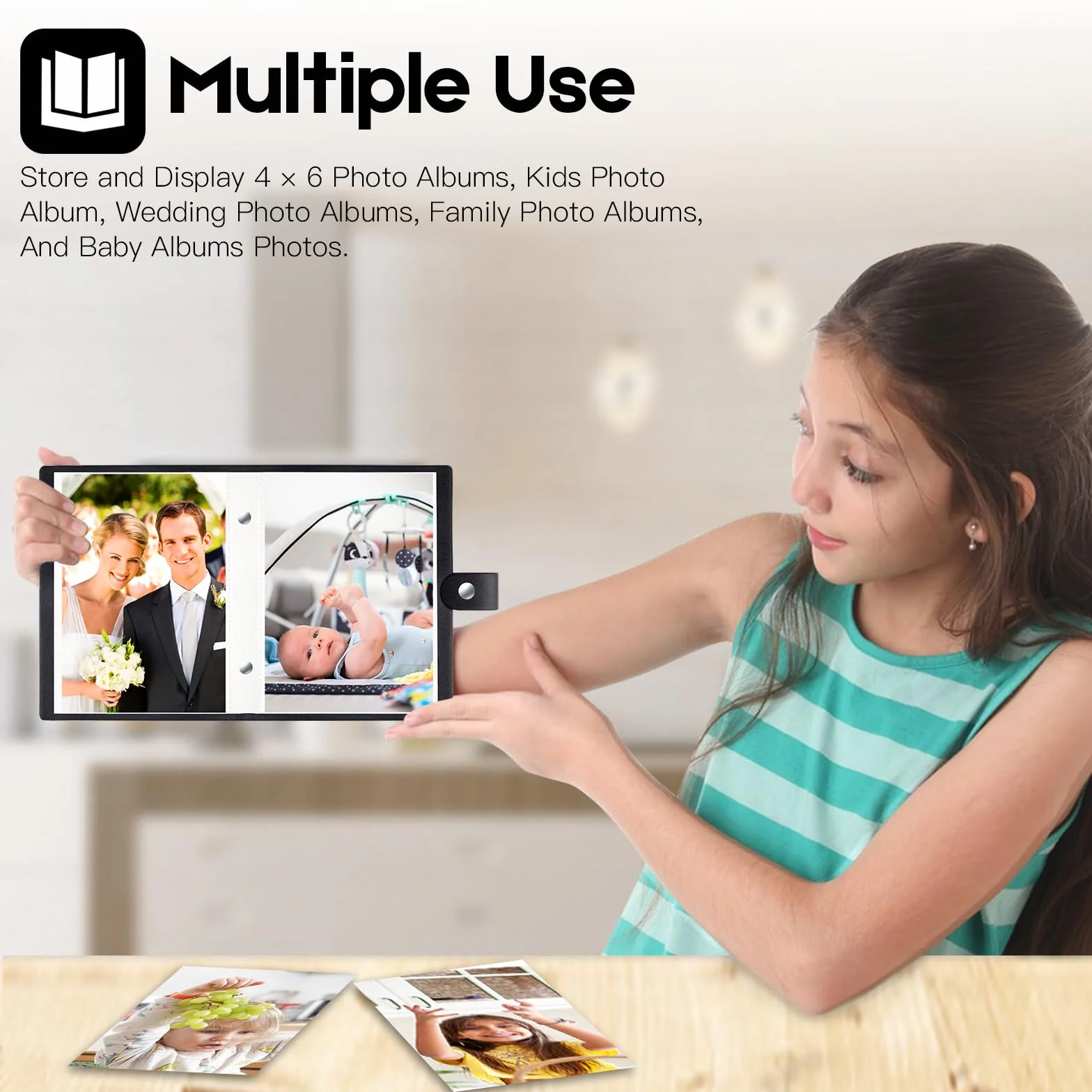 2 Paquetes de álbumes para fotos 10x15 pequeños, carga superior deslizante, 52 fotos - Cubierta de cuero, mini álbum de fotos para boda, familia, bebé y vacaciones (Negro)