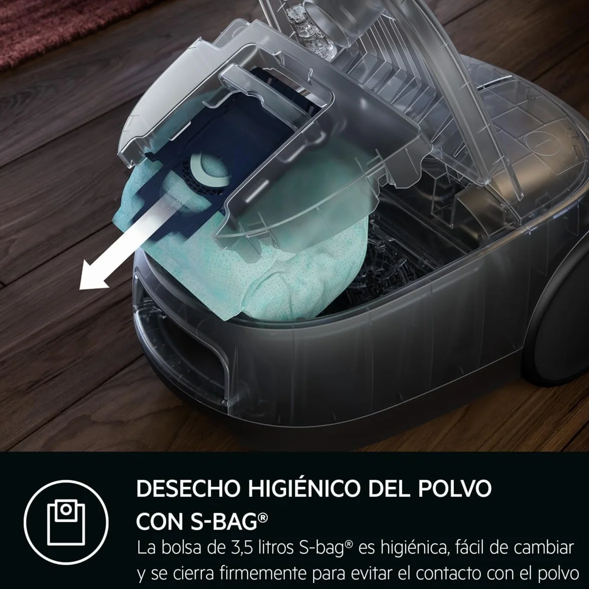 AEG AB61H6SW Aspiradora de Trineo con Bolsa, 850W de Potencia, 3,5L de Capacidad, Radio de acción 12m, Ruedas XL, Filtro Lavable, 3 cepillos + 3 Accesorios, 10 años garantía, Blanco