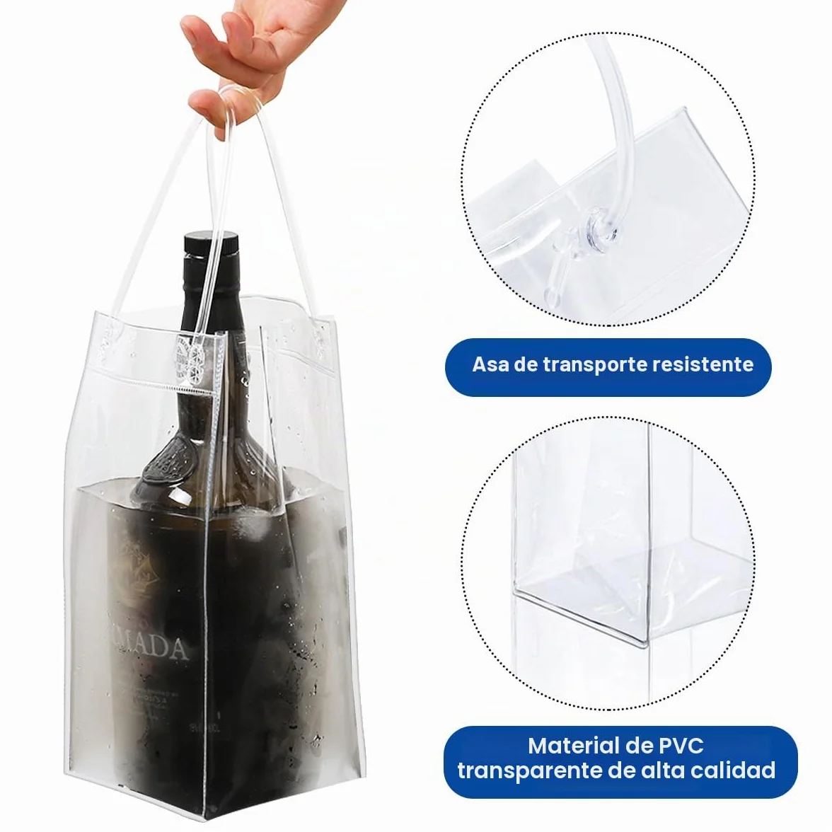 Bolsas Para Hielo PVC 2 Piezas Ice Bag Plegable Transparente para Vino Cerveza Bebidas