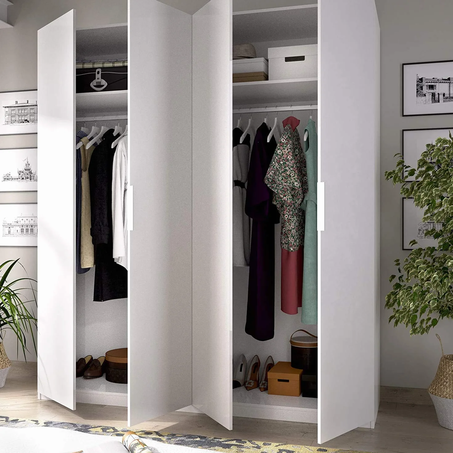 Mobelcenter - Armario 4 Puertas Blanco - Armario Matrimonio 200 cm de Altura - Acabado Color Blanco Brillo - Medidas: Ancho: 180 cm x Fondo: 52 cm x Alto: 200 cm - (0537)