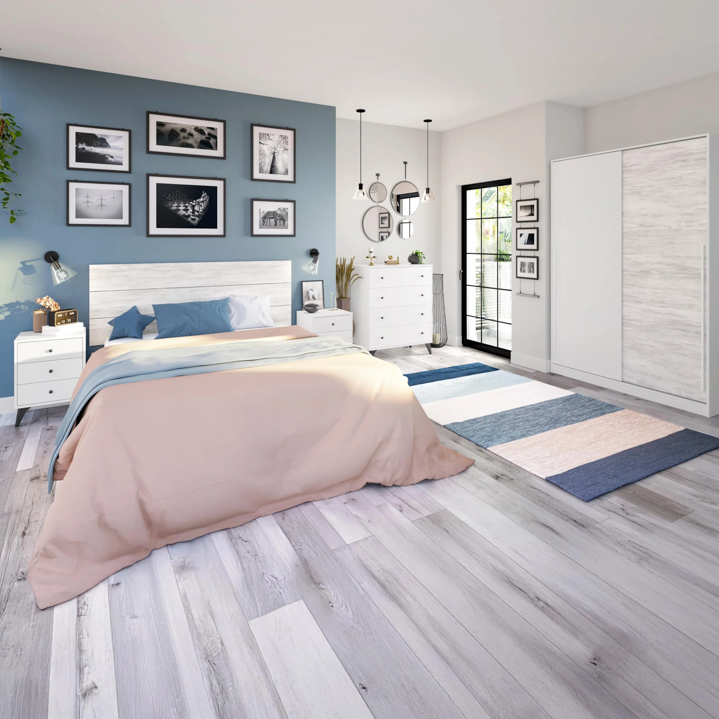 duehome | Comoda de 4 Cajones para Dormitorio, Cajonera Dormitorio, Modelo Iconic, Acabado en Blanco Artik y Negro, Medidas: 77,5 cm (Largo) x 95 cm (Alto) x 40 cm (Fondo)