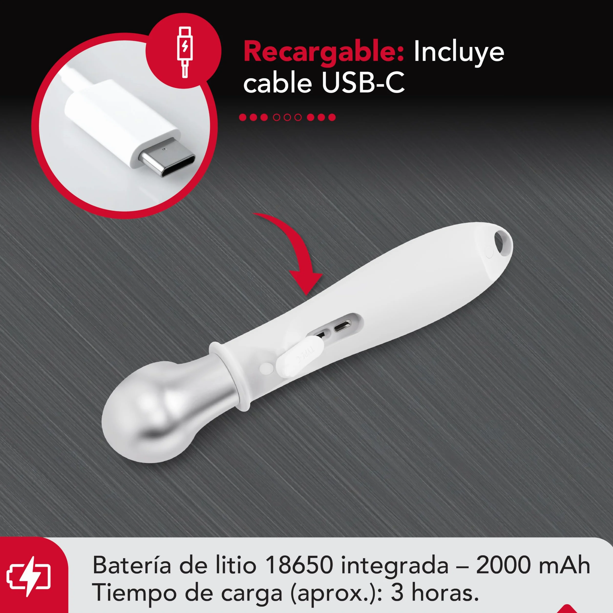 Thörben Cuchara de Helados Eléctrica Calentada USB-C, Doble Nivel de Calor 45°C y 60°C, Material Grado Alimenticio