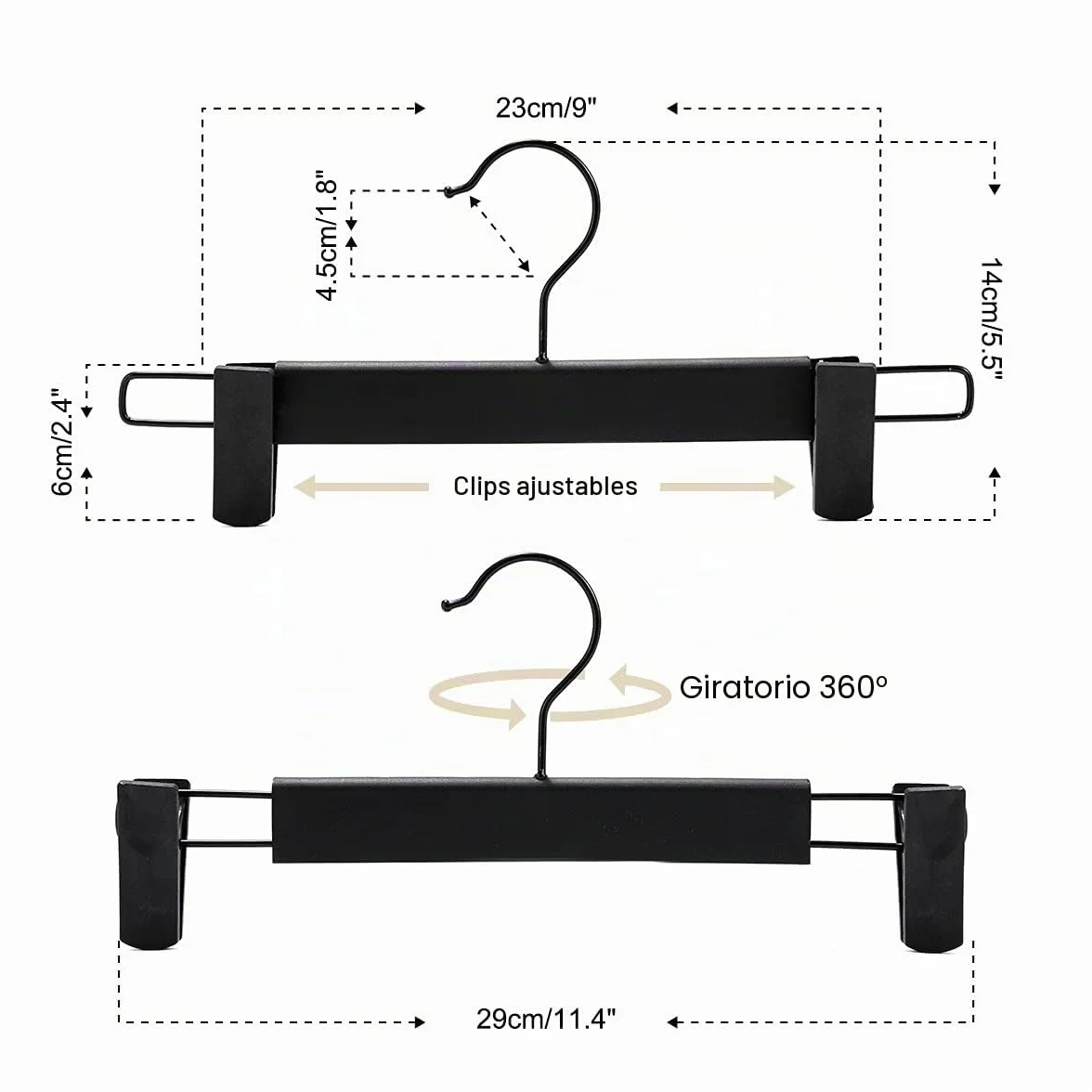 GUANJUNE Perchas para Pantalones Colgadores de Falda Ahorran Espacio Ganchos Giratorios 360° Clips Ajustables 10 Piezas Negro
