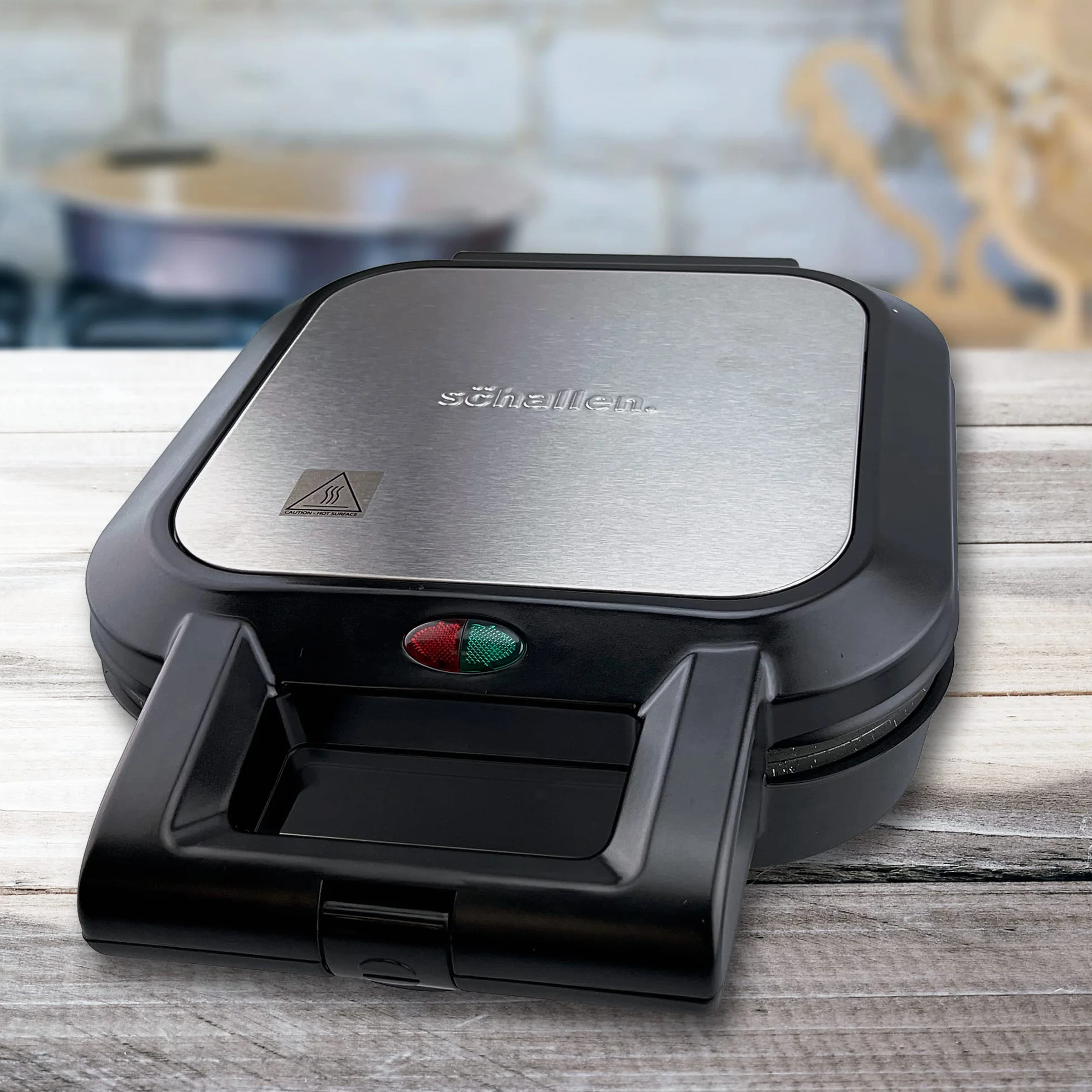 Schallen Máquina eléctrica grande para hacer pasteles de llenado profundo antiadherente de 1200 W | Hornea pasteles británicos tradicionales | Plata y negro con placas recubiertas de mármol