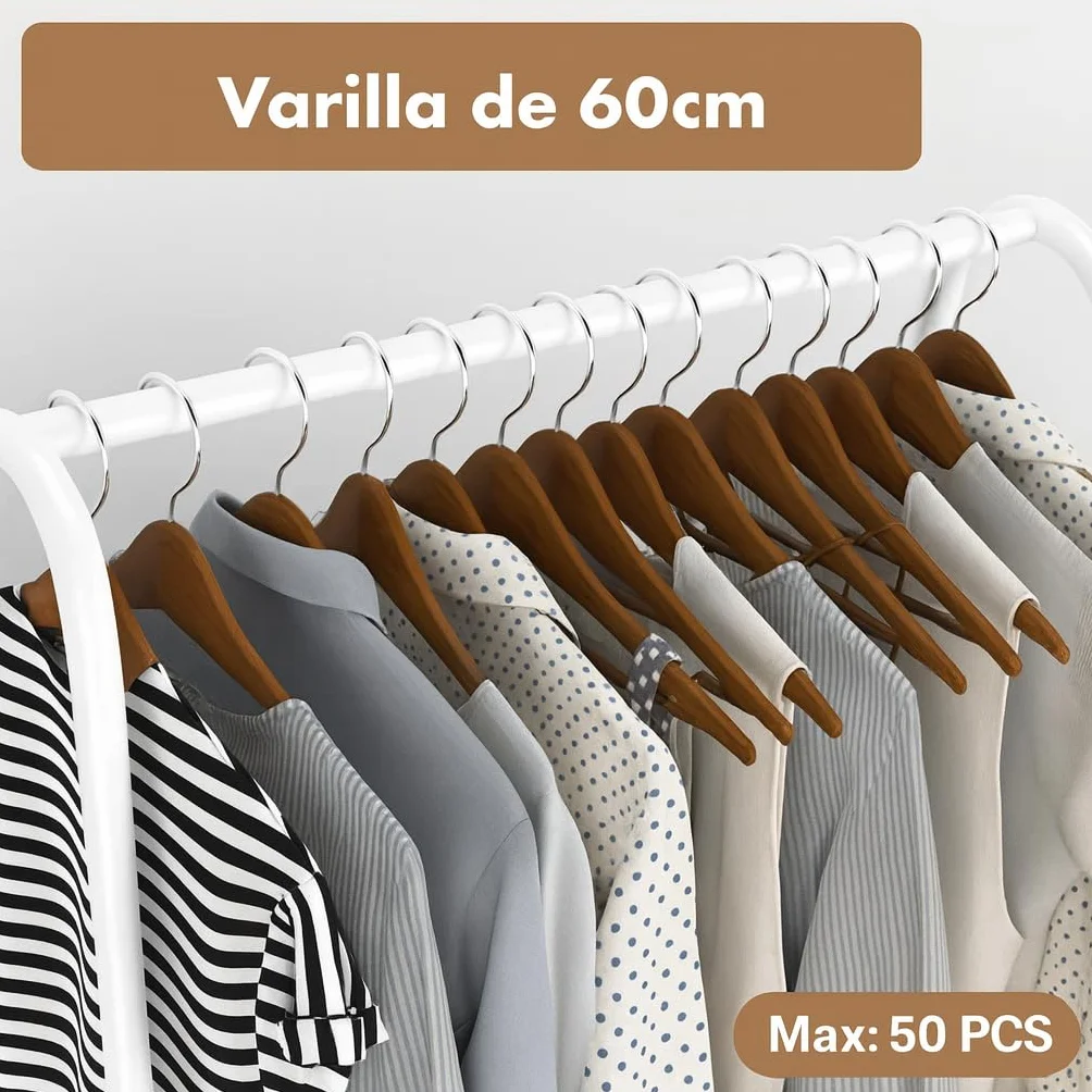 Perchero Burro Ropa y Zapatero Estantería Multiusos de Metal 2 Niveles Blanco