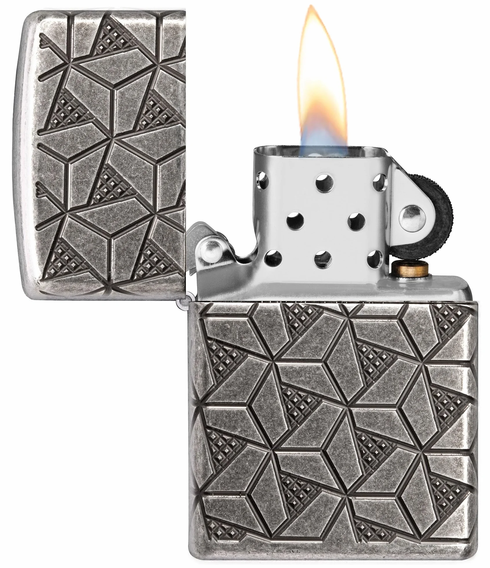 ZIPPO Armor Case Silver Plate Geometric Pattern 60006120 8-Sided Deep Engraved Lighter Petrol Lighter