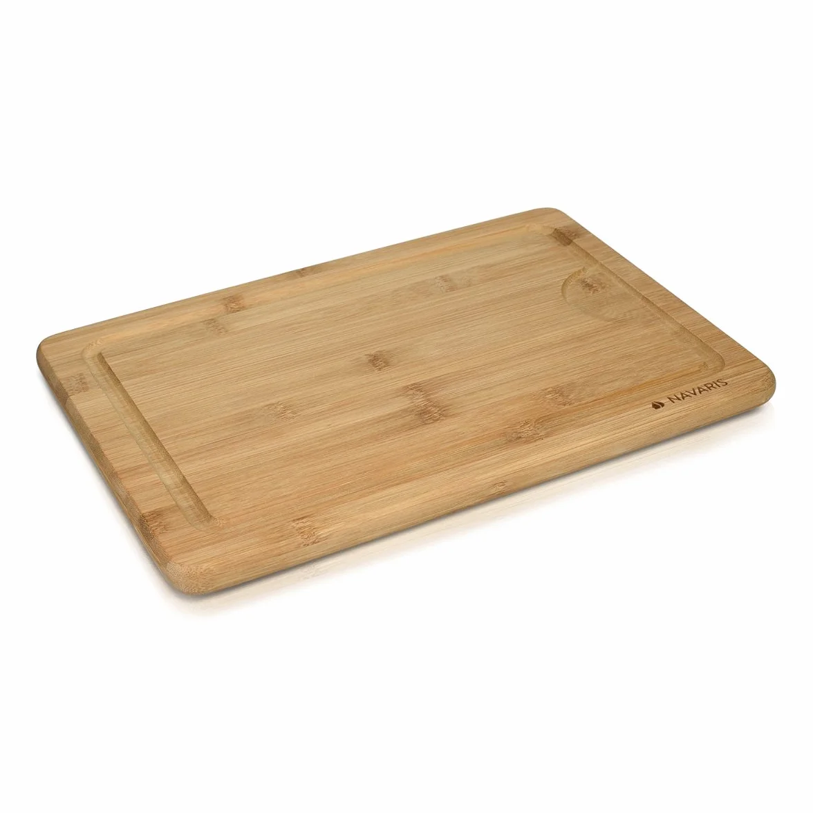 Navaris Tabla para cortar de bambú XL 35x23,5x1,8 cm con ranura para líquidos
