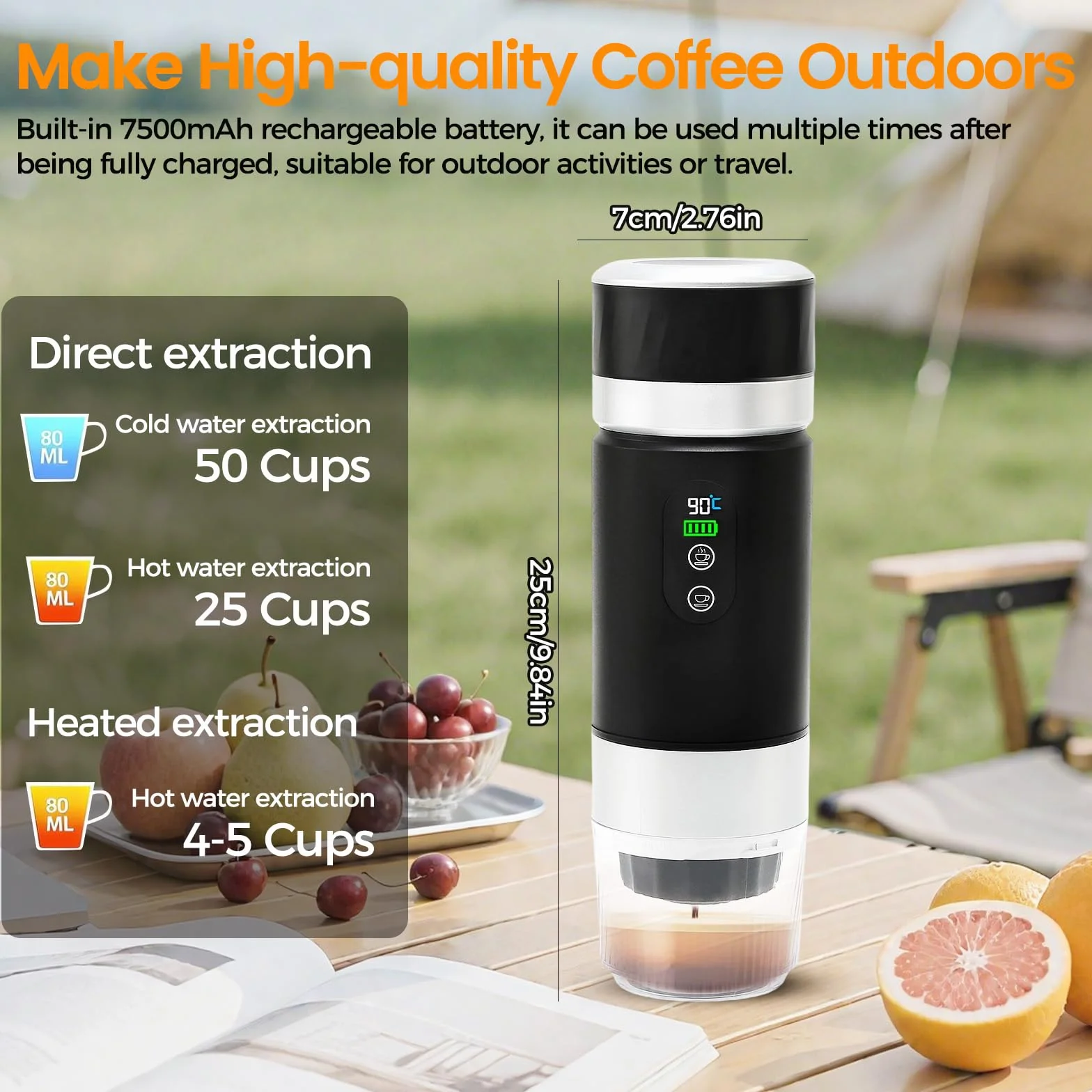 Cafetera Portátil Eléctrica 3 en 1 con USB, Compatible con Cápsulas y Café Molido, para Acampadas y Oficina (Negro)
