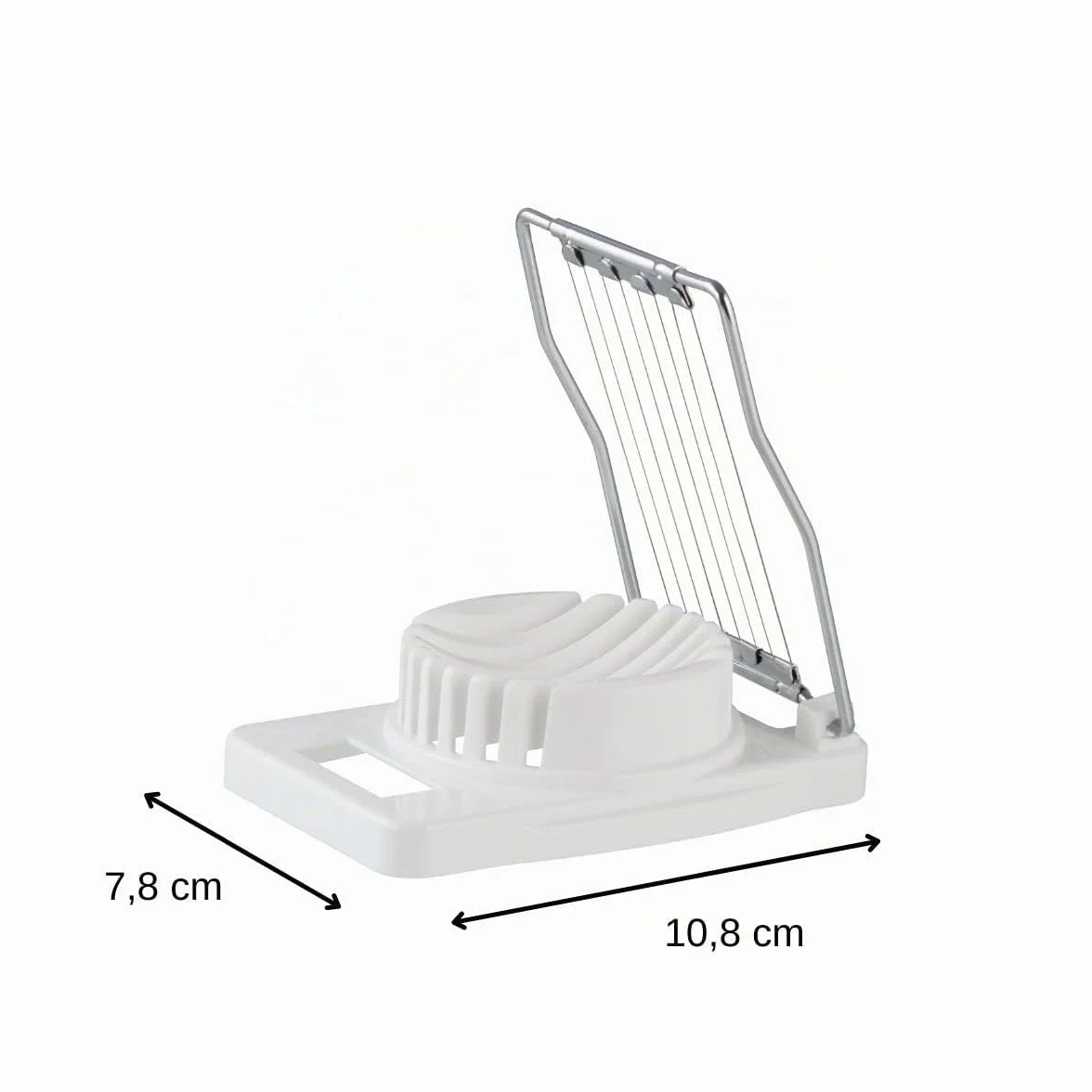 Fackelmann Cortador de Huevos, apto para Huevos Cocidos o Duros, con alambres cortantes de acero inoxidable y estructura en polipropileno blanco, 11x8 cm, 1 ud